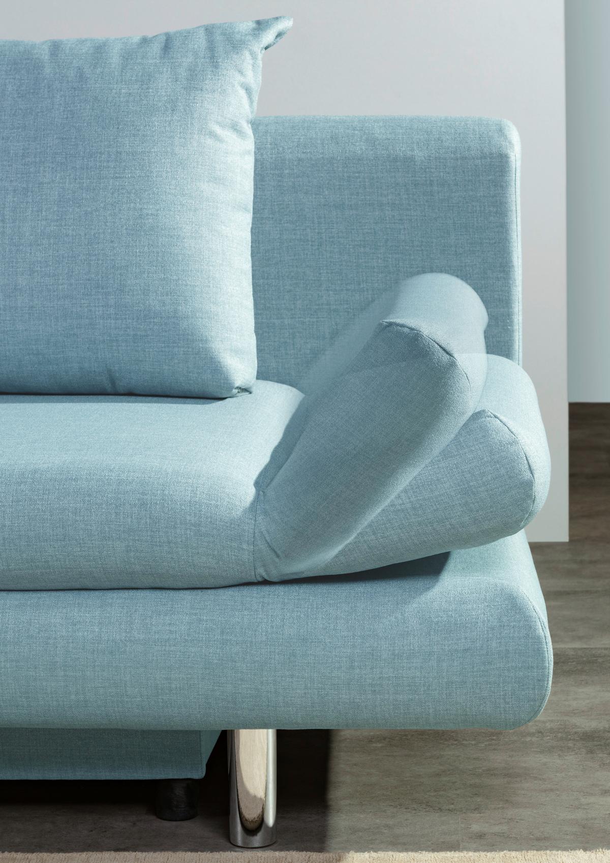 Schlafsofa Sorini, Hellblau B: 194 Cm - Chromfarben/Schwarz, Design, Textil (194/73/91cm) - MID.YOU