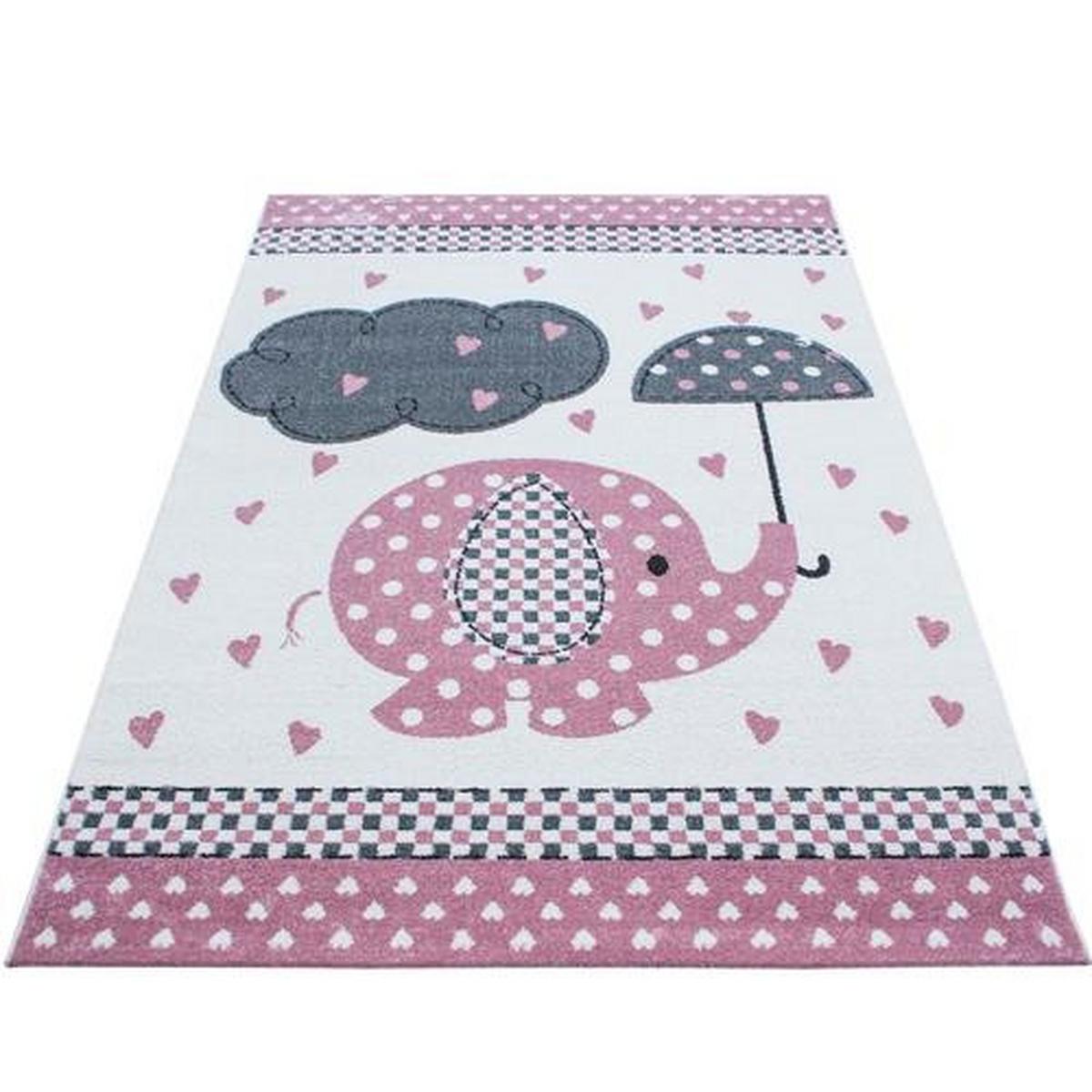 Kinderteppich Elefant Grau/Weiß/Pink Kids 120x170 cm - Pink/Weiß, Trend, Textil (120/170cm)
