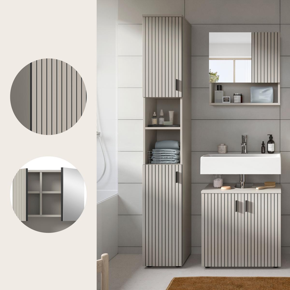 Badezimmer Mone Kaschmir/Schwarz B: 90cm - Kaschmir/Schwarz, Trend, Glas/Holzwerkstoff (90cm) - MID.YOU