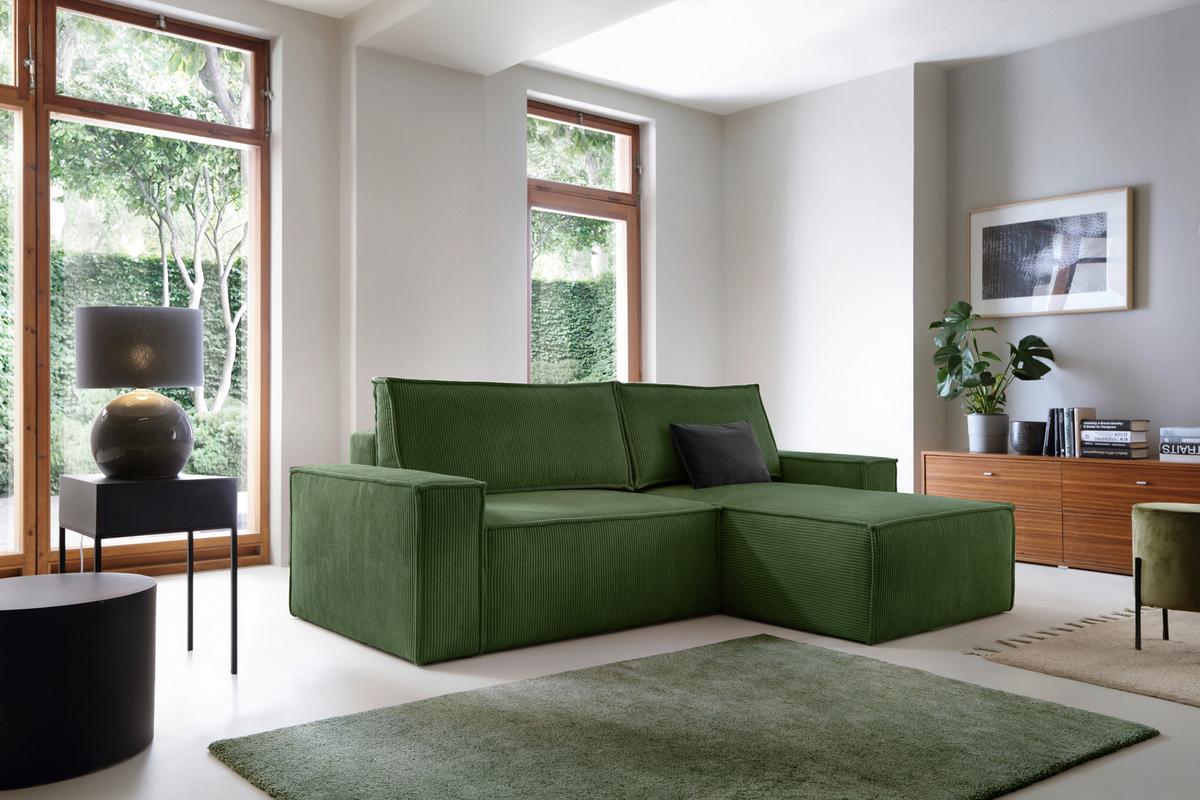Eckschlafsofa Perllo - Dunkelgrün/Schwarz, KONVENTIONELL, Holz/Textil (251/170cm) - MID.YOU