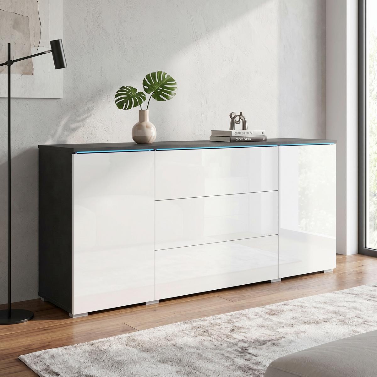 Komoda VERA antracit/biela - sivá/biela s vysokým leskom, Basics, kompozitné drevo/plast (150/67,9/39,5cm) - P & B