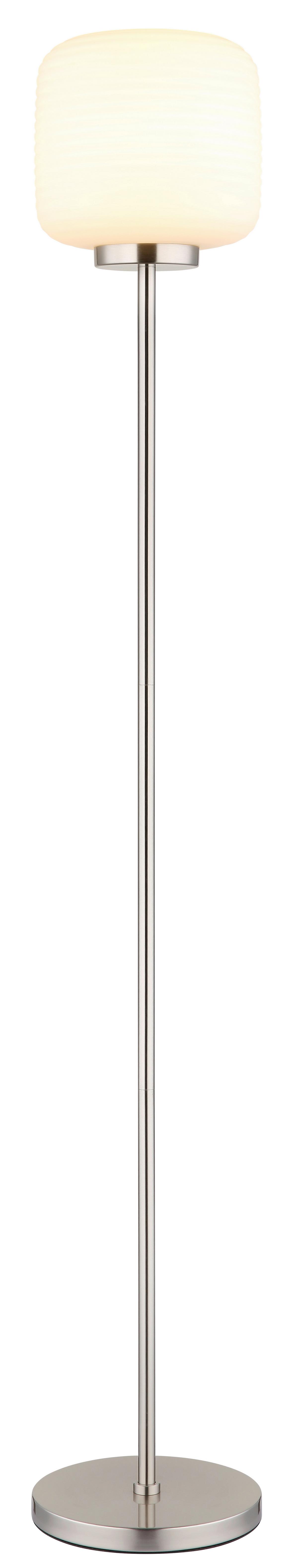 Stehleuchte Kladora Weiß Nickelfarben D: 24 cm - Weiß/Nickelfarben, KONVENTIONELL, Glas/Metall (24/157cm) - Globo