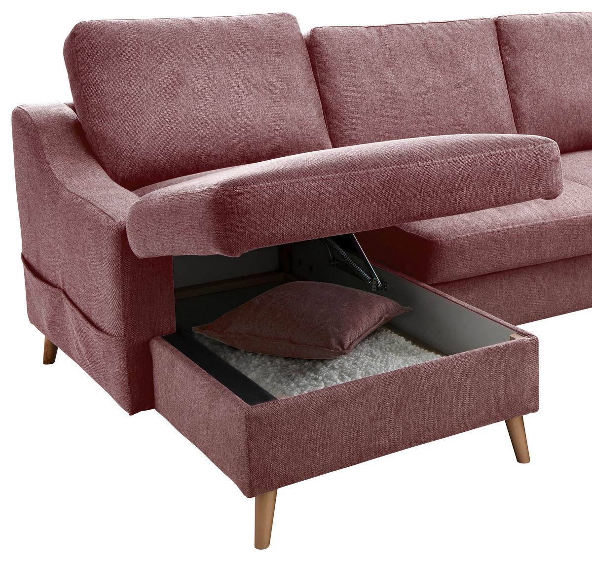 Wohnlandschaft Valentina Mit Schlaffunktion Rosa - Rosa/Naturfarben, KONVENTIONELL, Textil (150/301/200cm) - P & B