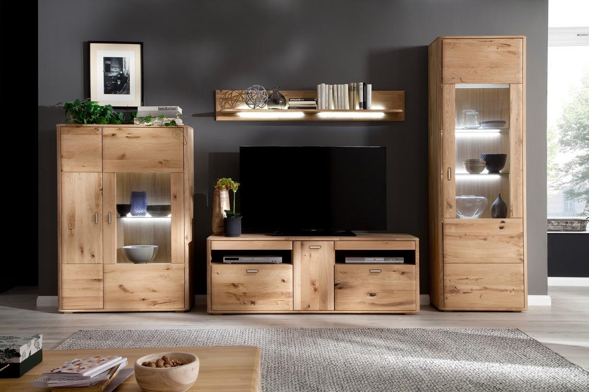 Wohnkombination Massiv 4-tlg. Ravello Eichefarben - Eichefarben, Design, Glas/Holz (339/208/50cm) - Livetastic