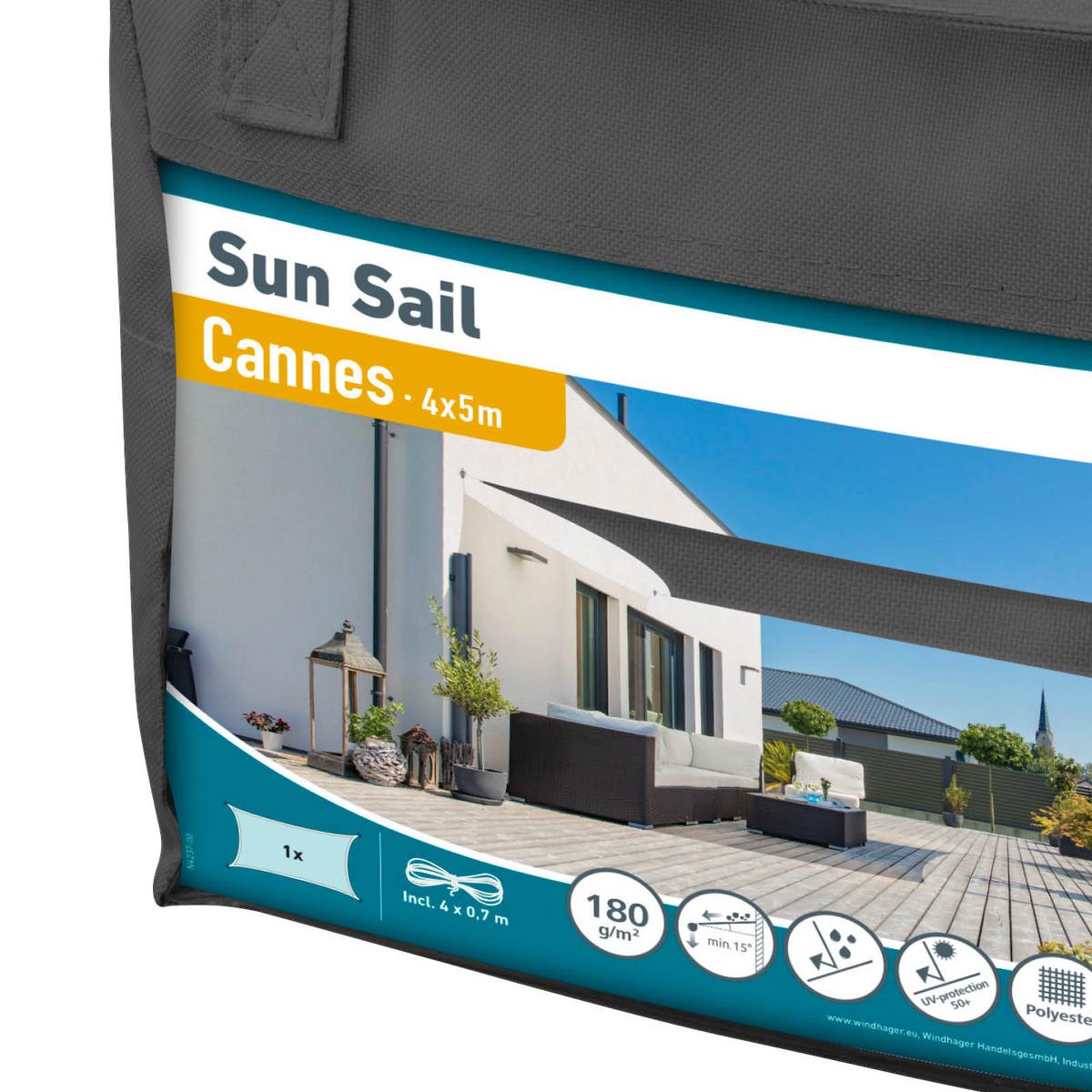 Sonnensegel Rechteck 4x5 m - Anthrazit, Basics (400/500cm)