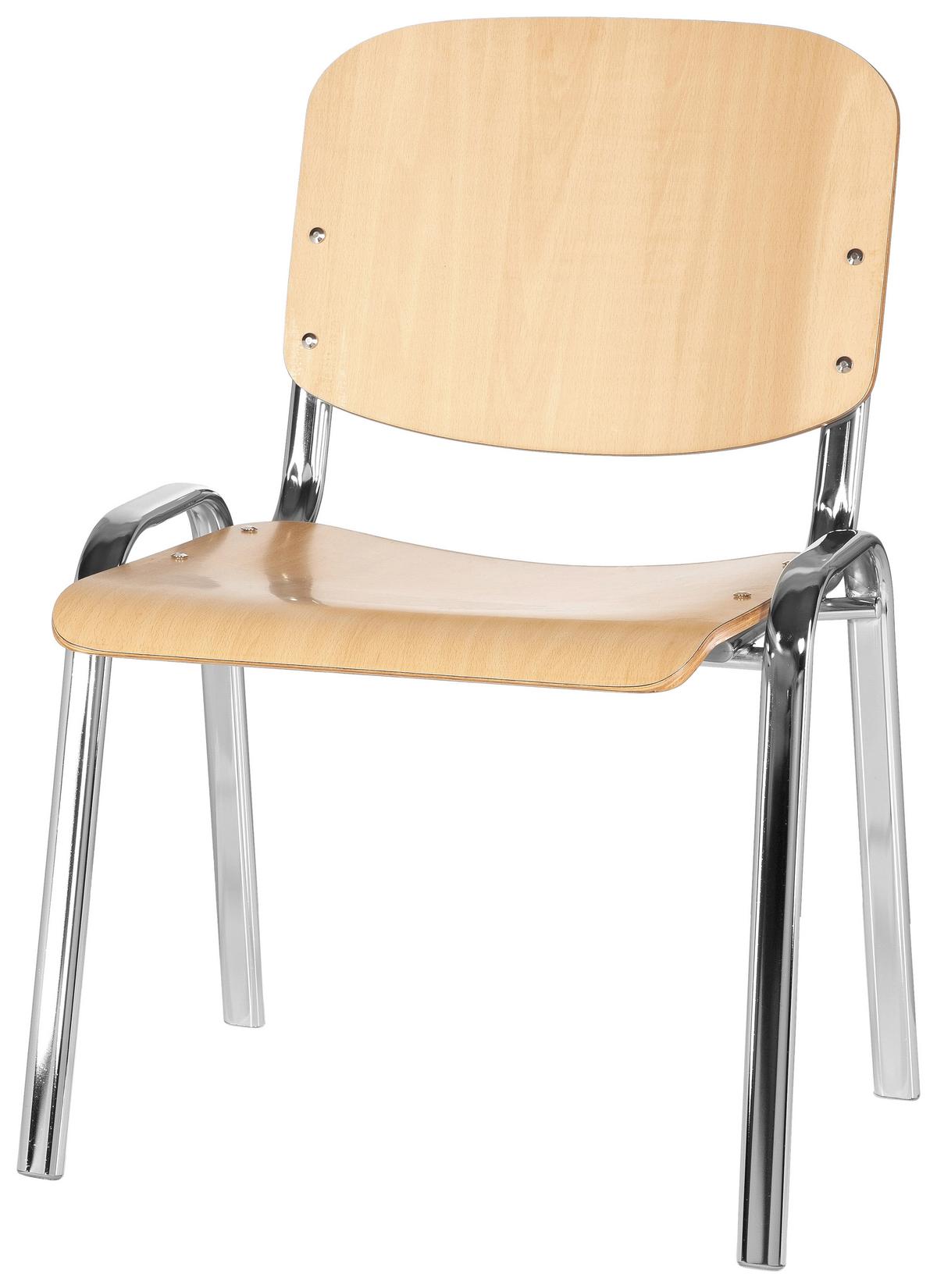 Besucherstuhl Xt 600 Stapelbar Buche-/Chromfarben Bis 100 Kg - Chromfarben/Buchefarben, Basics, Holz/Metall (58/81/48cm) - MID.YOU