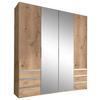 Drehtürenschrank Mit Spiegel + Laden 200cm Level 36a, Eichen - Eichefarben/Silberfarben, MODERN, Glas/Holzwerkstoff (200/216/58cm) - MID.YOU