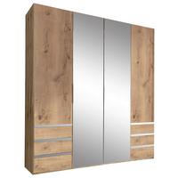 Drehtürenschrank Mit Spiegel + Laden 200cm Level 36a, Eichen - Eichefarben/Silberfarben, MODERN, Glas/Holzwerkstoff (200/216/58cm) - MID.YOU