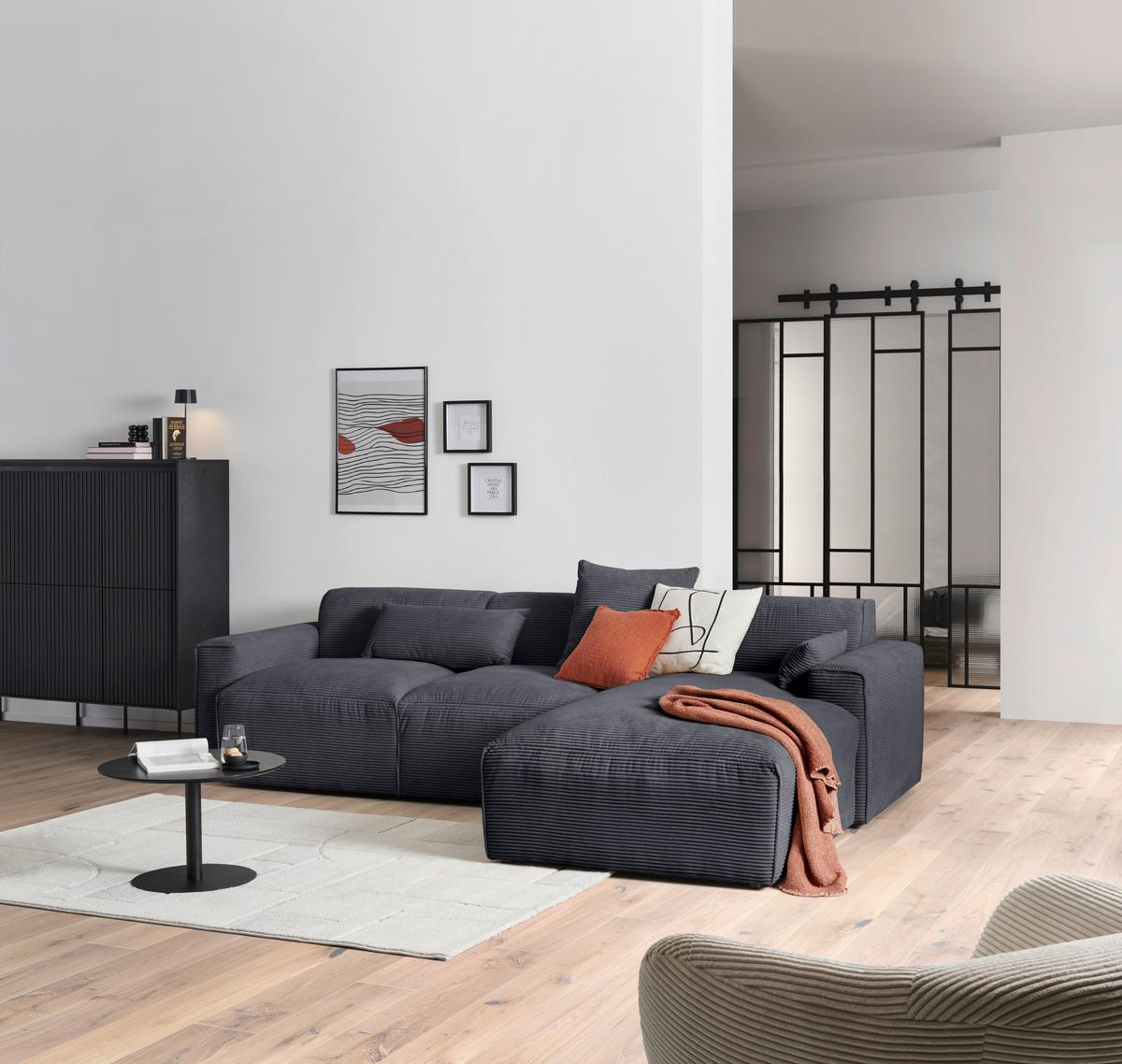Ecksofa mit Zierkissen Pearl Graphitfarben 303x193 cm - Schwarz/Graphitfarben, Design, Textil (303/196cm) - Livetastic