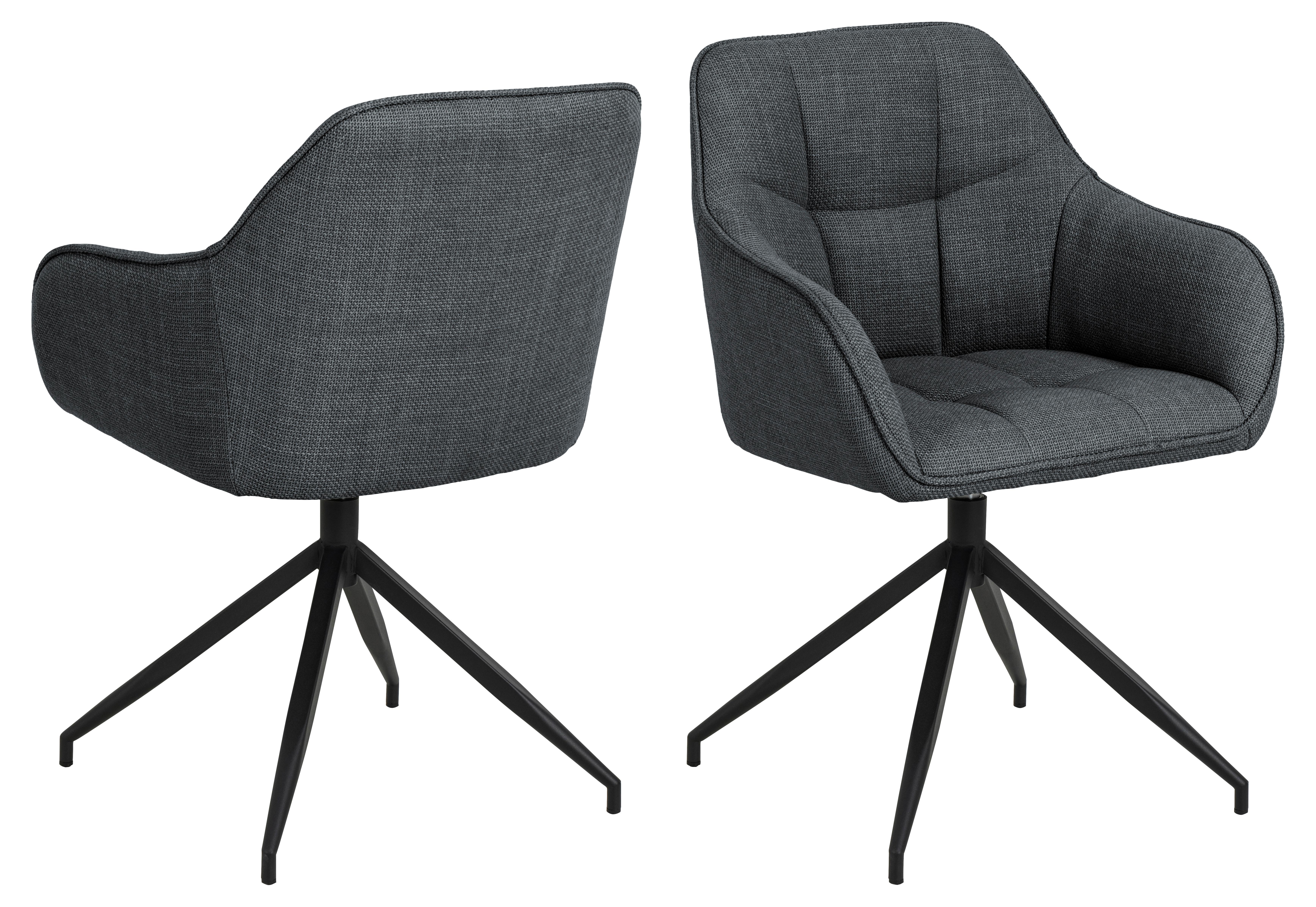 Armlehnstuhl Brenda Dunkelgrau, B: 58 cm - Dunkelgrau/Schwarz, Design, Textil/Metall (58/84,5/54,5cm) - MID.YOU