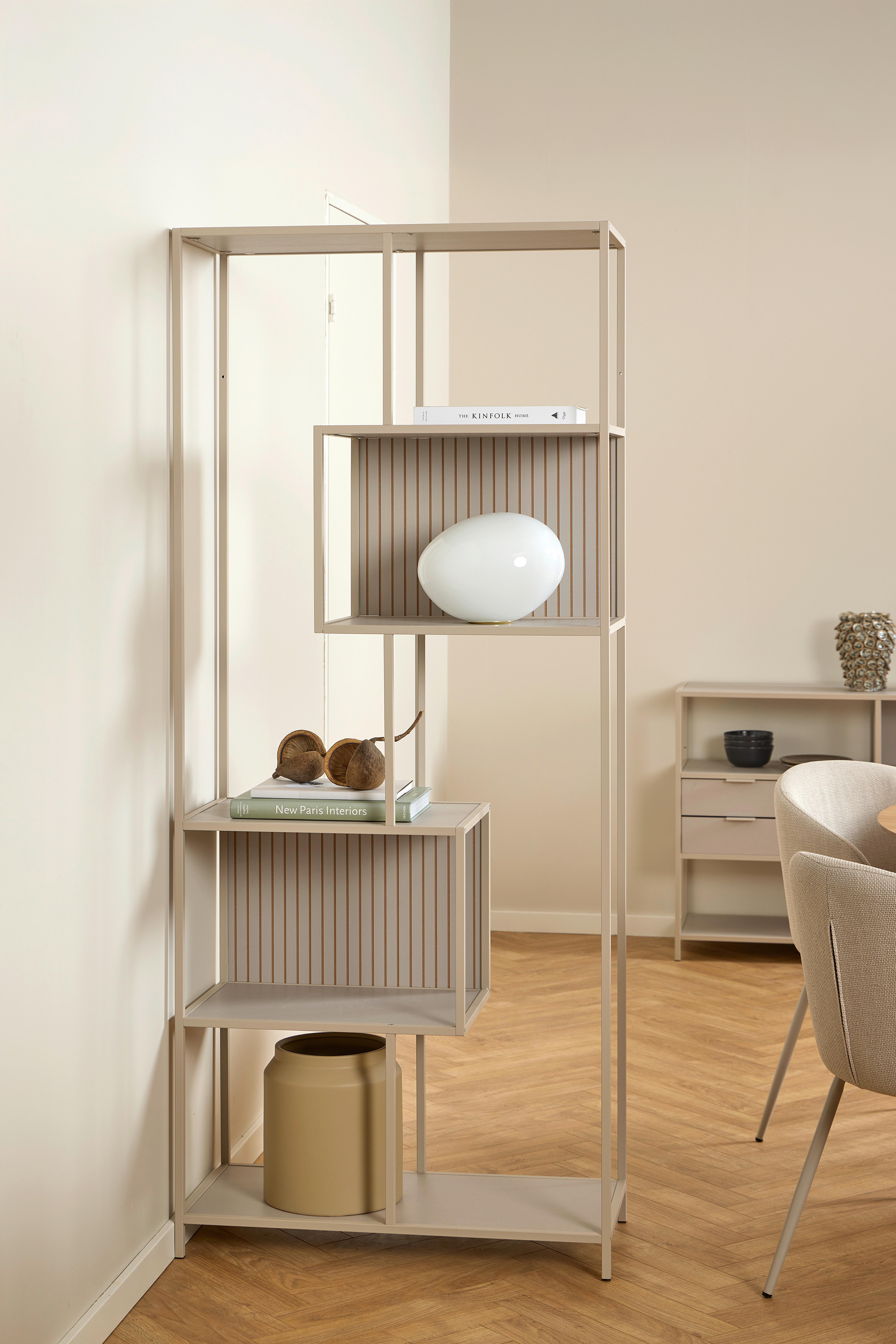 REGÁL SEAFORD - šedá, Moderní, kov/kompozitní dřevo (77/185/35cm)