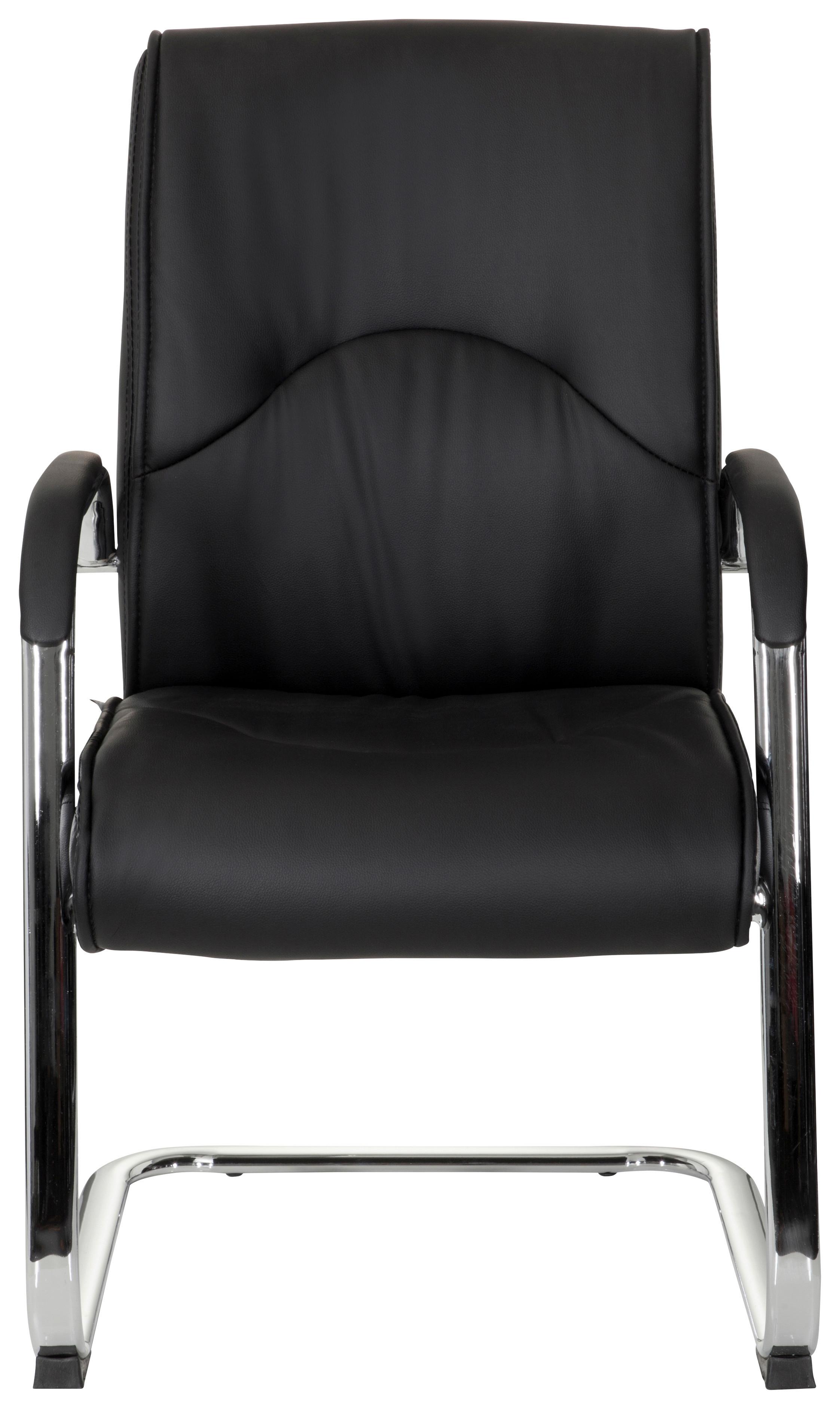 Besucherstuhl Sovrano V Lederlook Schwarz Bis 120kg - Chromfarben/Schwarz, MODERN, Textil/Metall (58/108/71cm) - MID.YOU