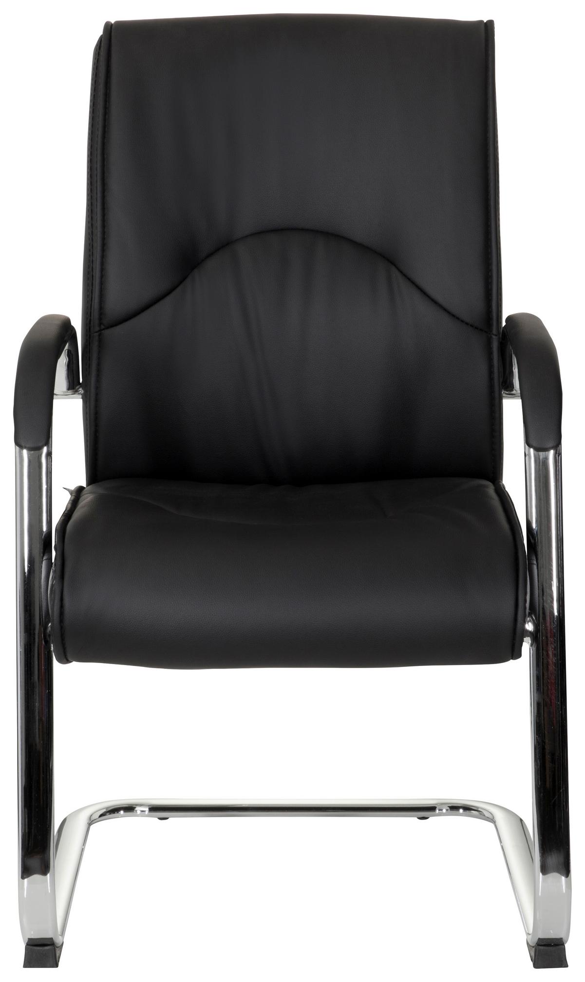 Besucherstuhl Sovrano V Lederlook Schwarz Bis 120kg - Chromfarben/Schwarz, MODERN, Textil/Metall (58/108/71cm) - MID.YOU