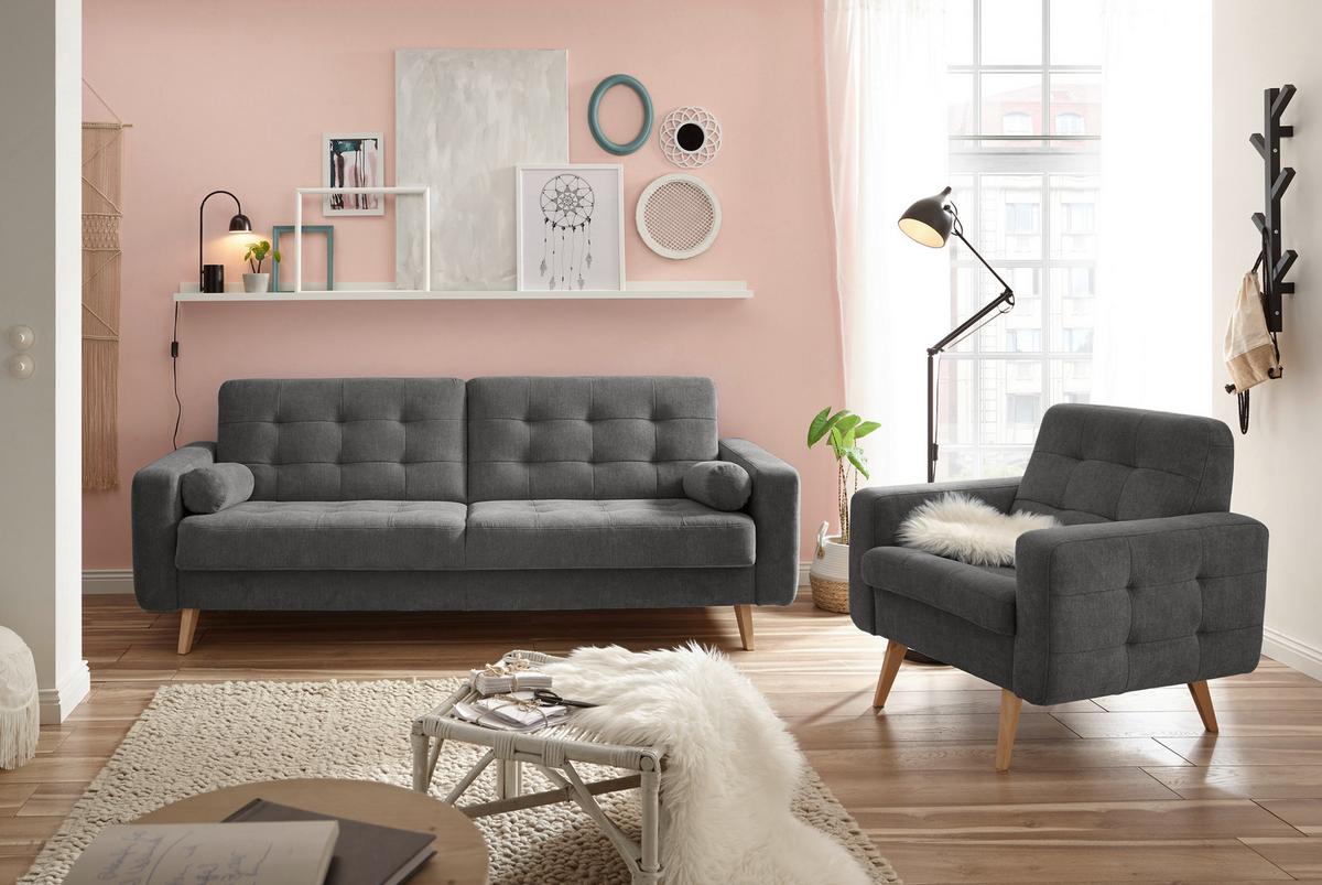 Rozkladacia pohovka FJORD sivá - sivá/bahenná hnedá, Modern, drevo/kompozitné drevo (222/86/90cm) - MID.YOU