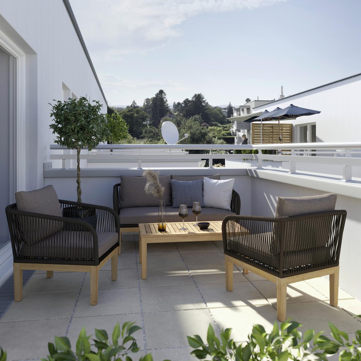 TERASOVÁ SEDACÍ SOUPRAVA MAJA - šedá/barvy akácie, Moderní, kov/dřevo (142/74/73cm) - Mömax