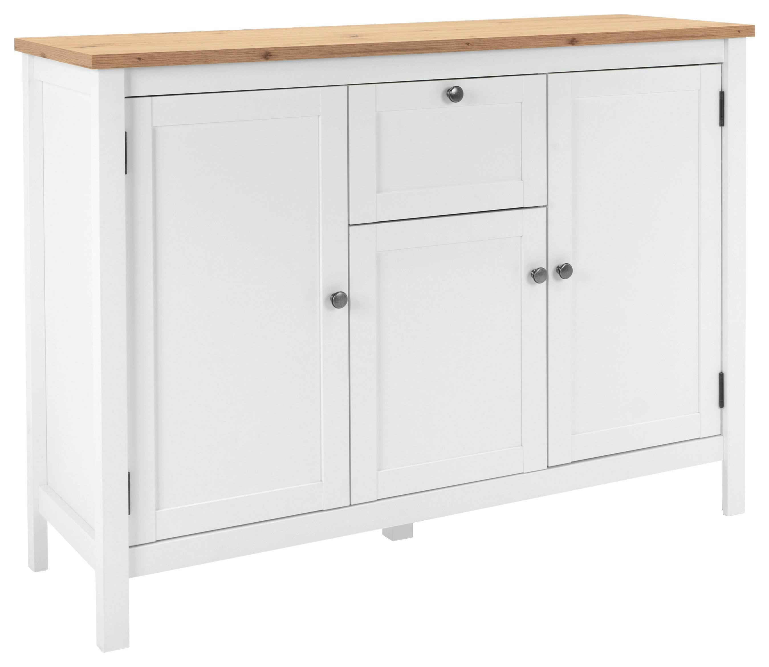 Sideboard Dekor Mit 3 Türen 120 Cm Bergen 57 Weiß/ Eiche - Eichefarben/Weiß, KONVENTIONELL, Holzwerkstoff (120/90/40cm) - MID.YOU
