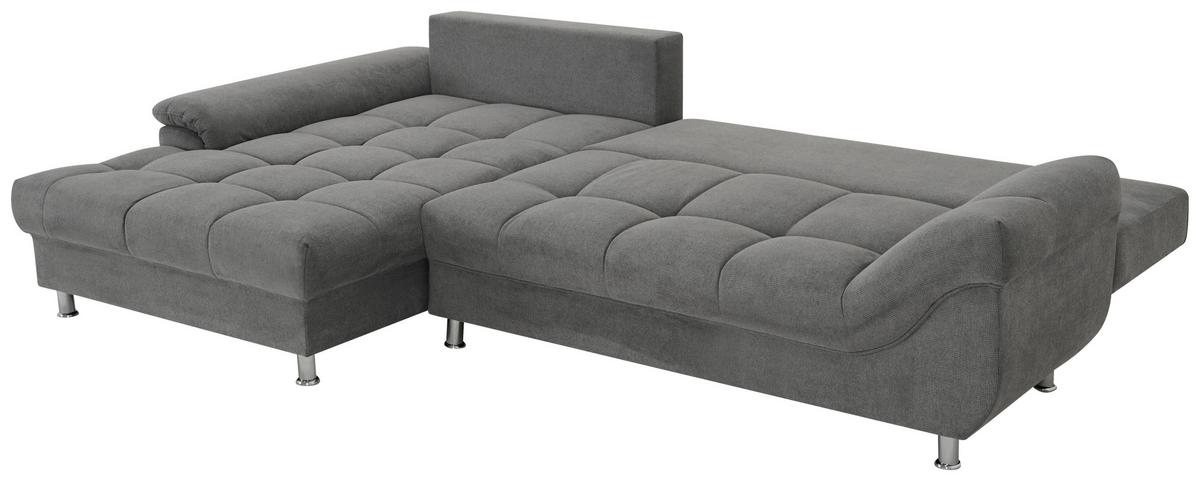 Rohová sedačka ERICE, ľavá, tmavosivá - sivá/chrómová, Design, textil/plast (198/312cm)