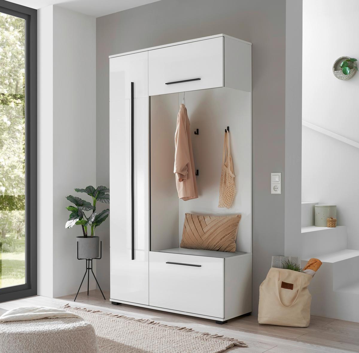 GARDEROBE Cantara Weiß/Weiß HG B: 111cm - Weiß Hochglanz/Weiß, MODERN, Holzwerkstoff (111/201/39cm) - MID.YOU