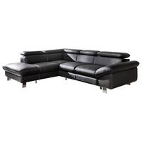 Ecksofa Mit Schlaffunktion Driver Schwarz Lederlook - Chromfarben/Schwarz, MODERN, Textil (214/266cm) - MID.YOU