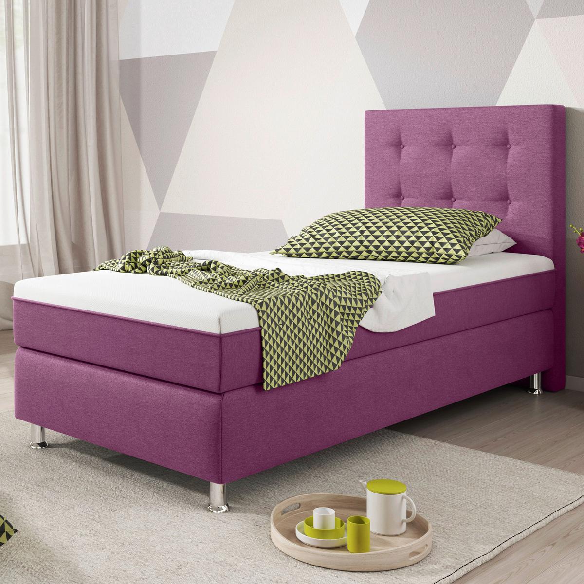 Boxspringbett Mit Topper 90x200 Köln Plus - Pink/Silberfarben, KONVENTIONELL, Textil (90/200cm) - MID.YOU