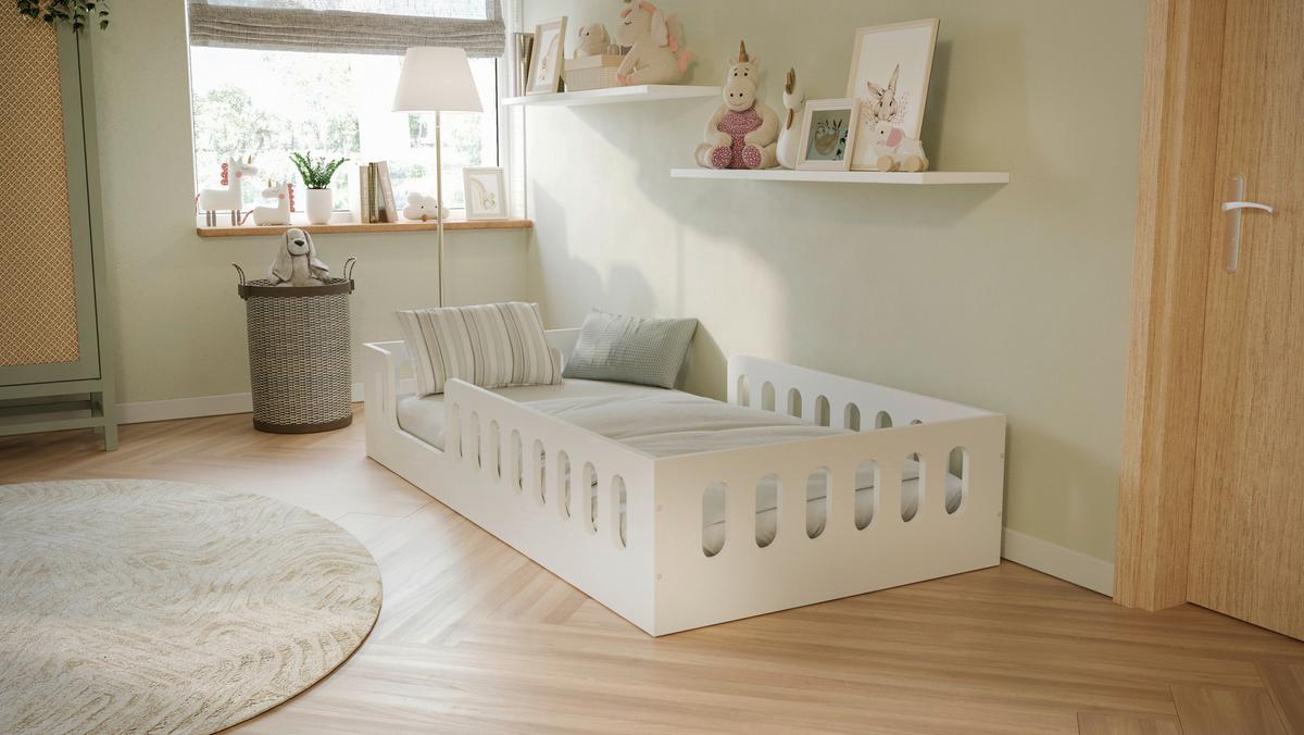 Kinder-/Juniorbett Timon Weiß B: 80cm - Birkefarben/Weiß, MODERN, Holz/Holzwerkstoff (80/180cm) - MID.YOU