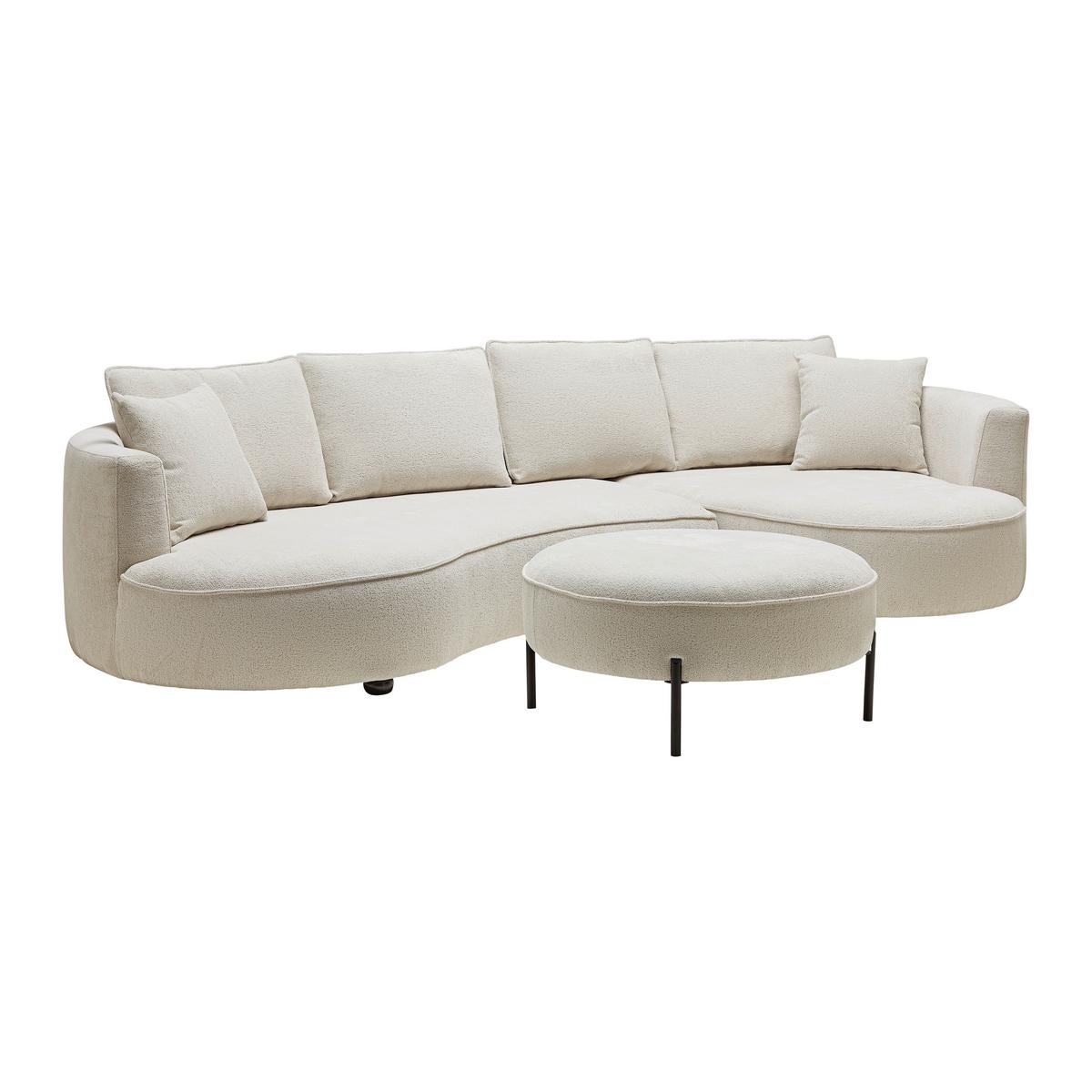 Sedacia súprava NILAS, krémová, s taburetkou - čierna/biela, Modern, kov/drevo (322/80/154cm) - Bessagi Home