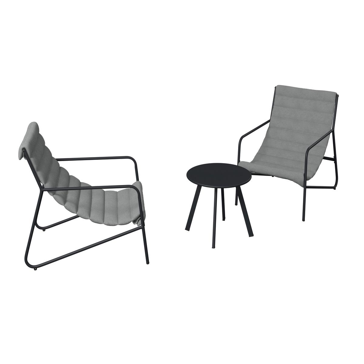 Balkonset Memphis - Anthrazit/Grau, MODERN, Textil/Metall (61/78.5/87.5cm) - Beldano