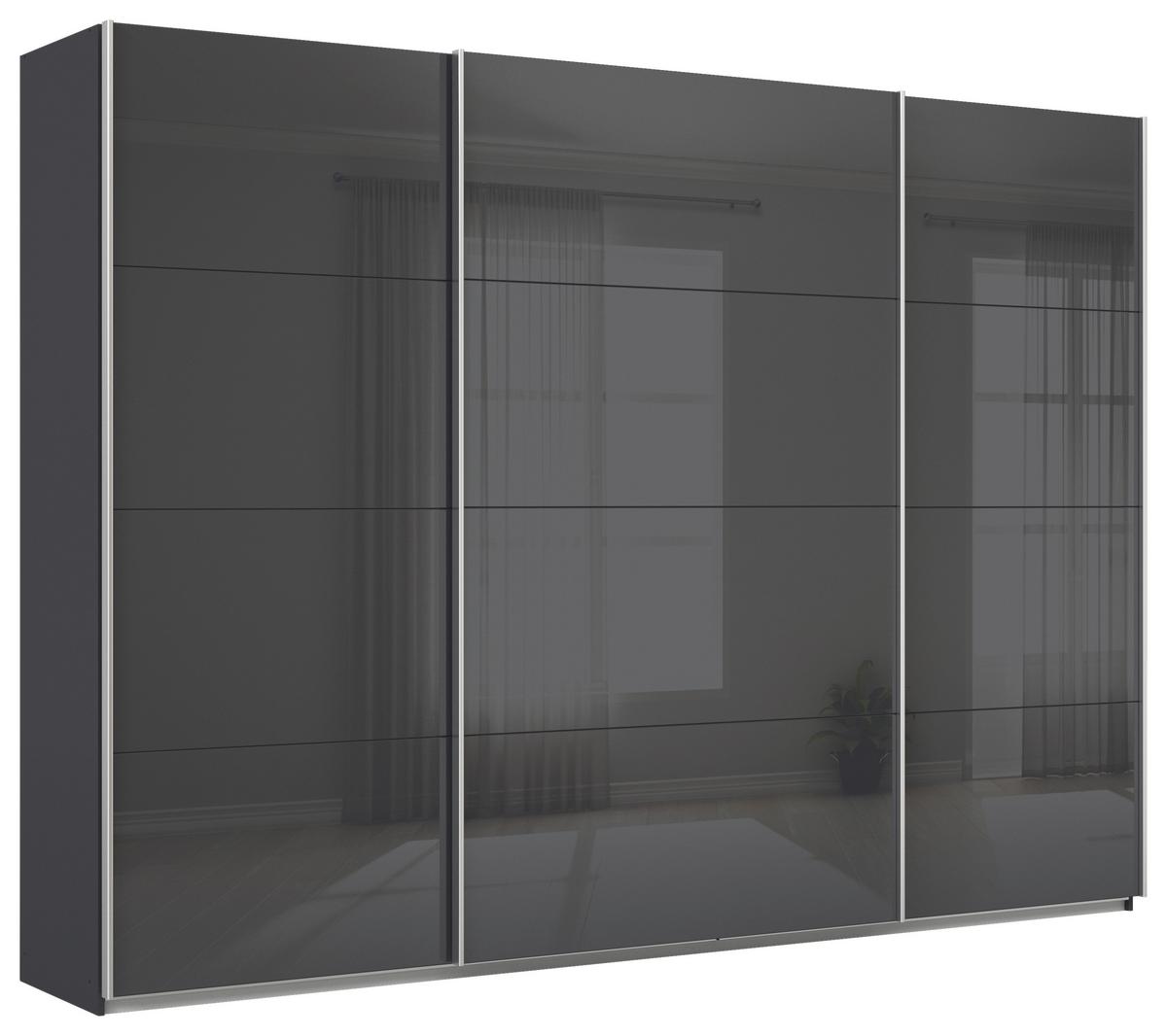 Tolóajtós Szekrény Feldkirch  315/229 Cm - magasfényű antracit/antracit, Modern, faalapú anyag/Üveg (315/229/62cm)