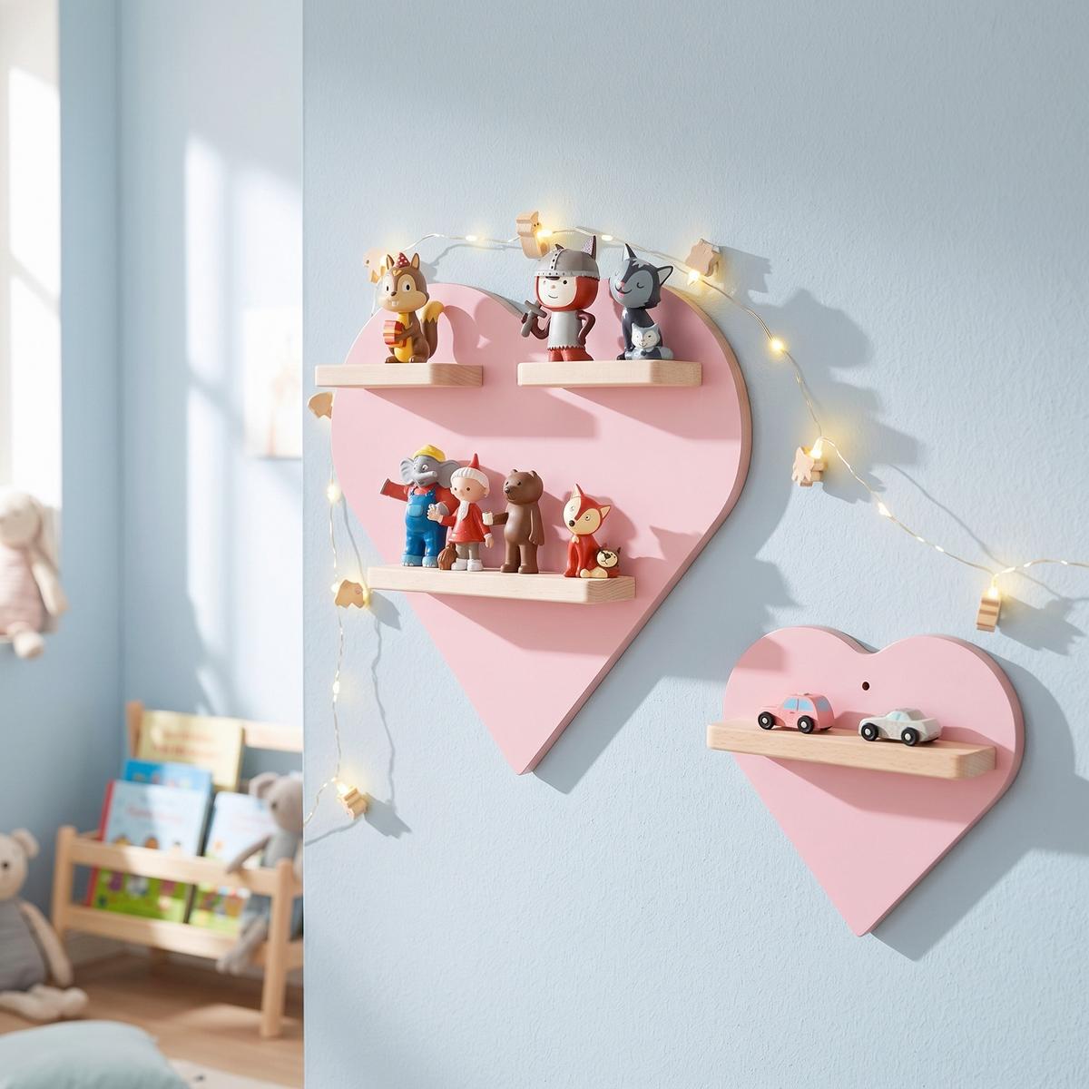 Dětský regál BOARTI set 2 ks, srdce, růžový - růžová, Moderní, kompozitní dřevo (27/27/5cm) - Livetastic