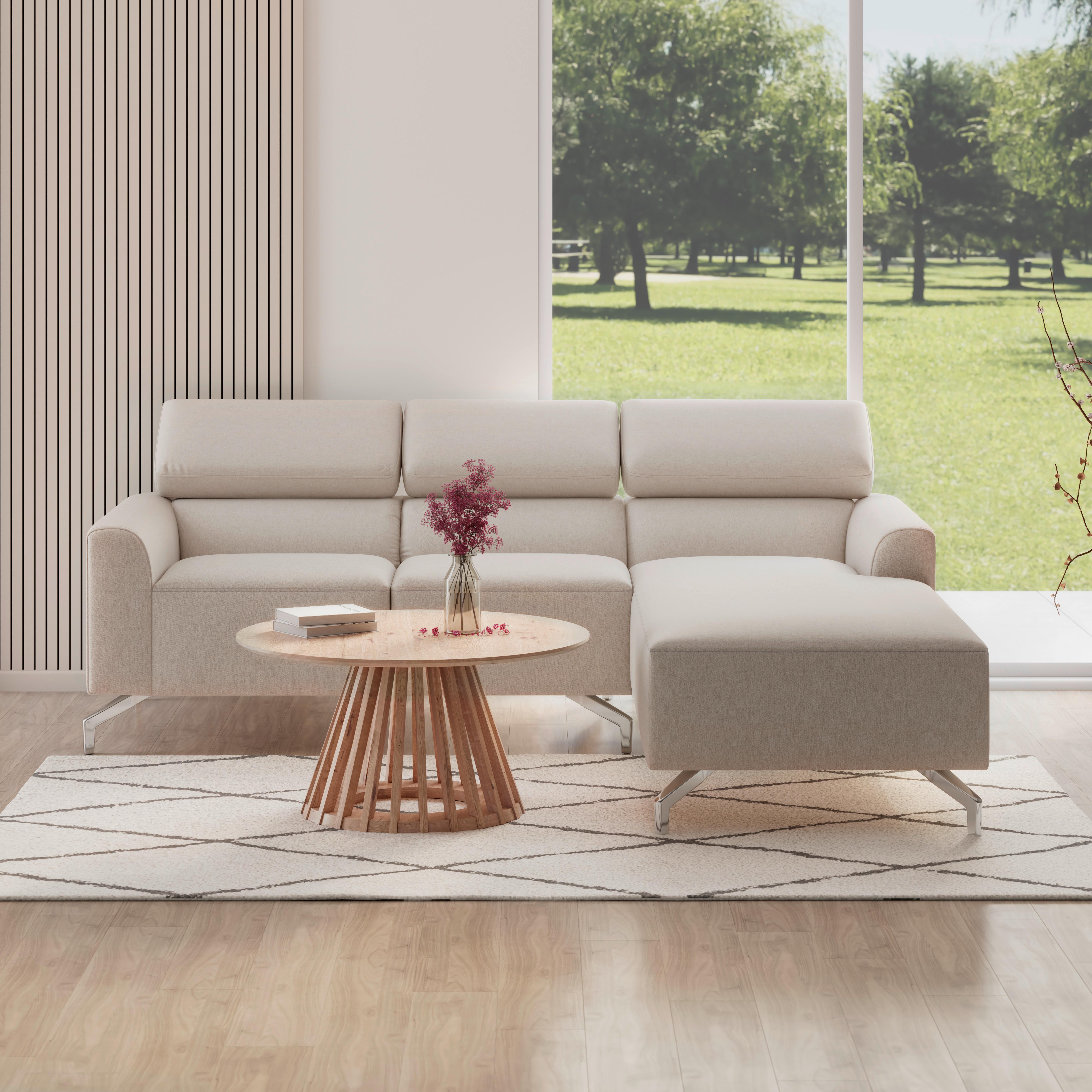 Sedací souprava FIBU, béžová barva - barvy stříbra/béžová, Moderní, kov/dřevo (211/71/146cm) - Bessagi Home