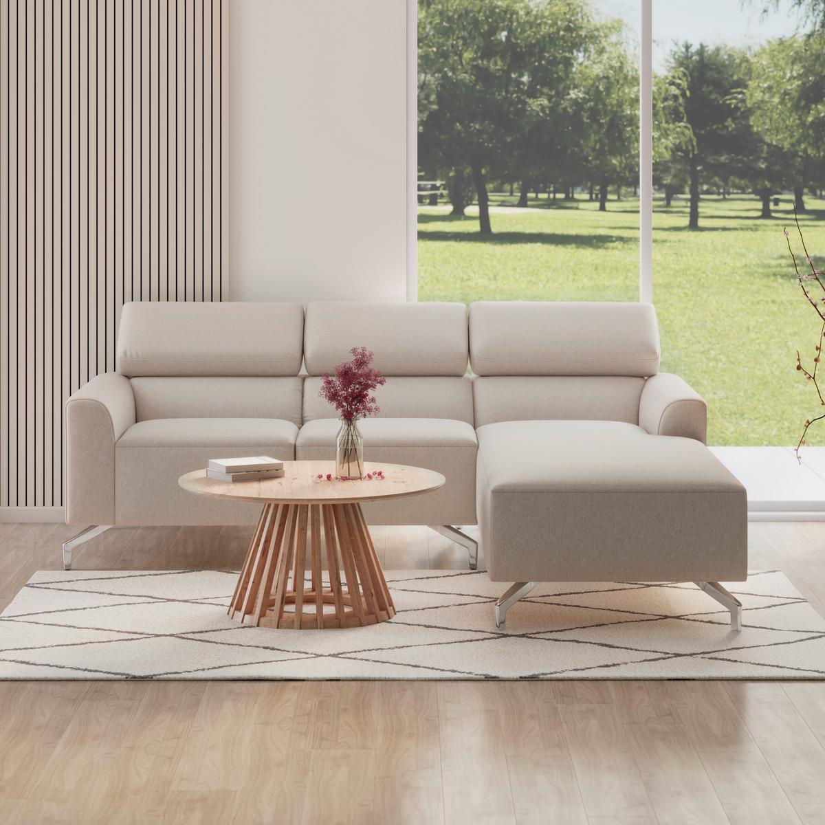Sedací souprava FIBU, béžová barva - barvy stříbra/béžová, Moderní, kov/dřevo (211/71/146cm) - Bessagi Home