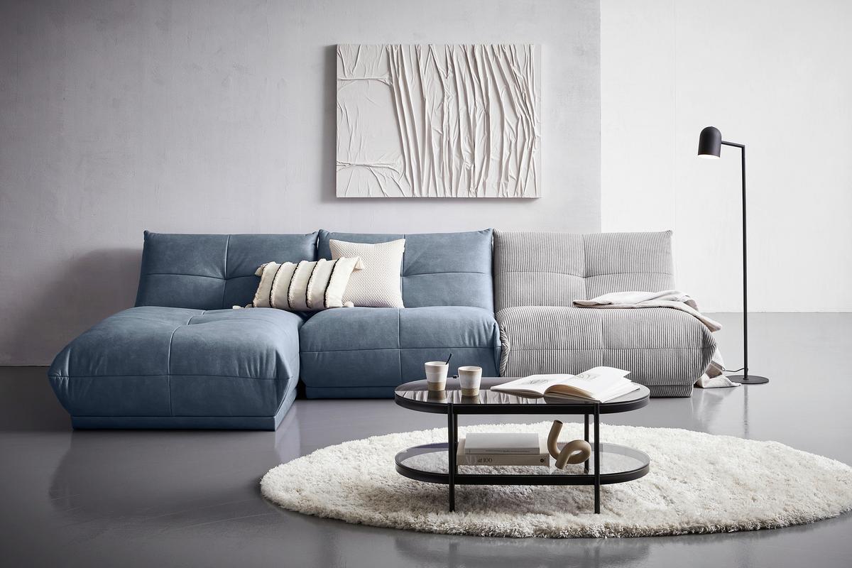 Ecksofa Giselle Blaugrau/grau S: 185x315 Cm - Blaugrau/Grau, Trend, Textil (185/315cm) - Livetastic