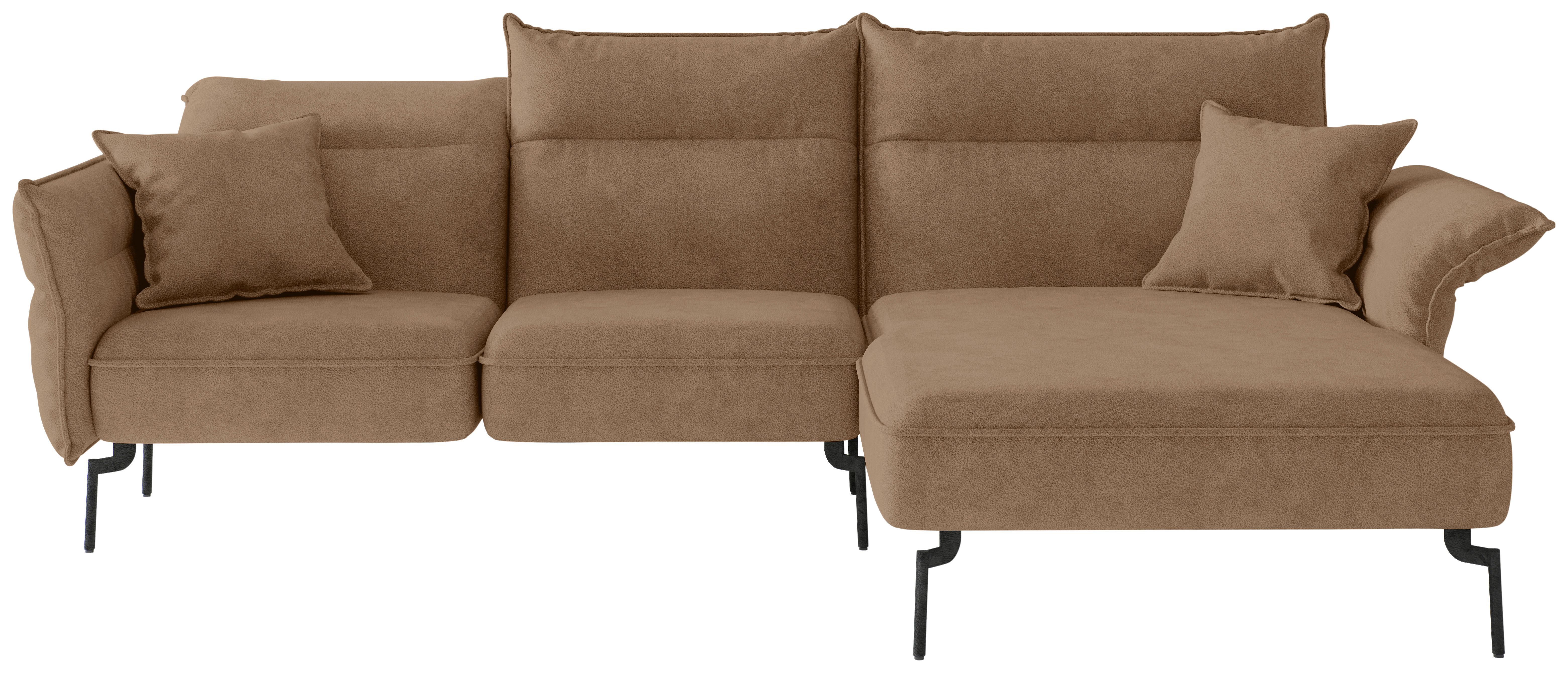 Ecksofa Jakarta - Hellbraun/Edelstahlfarben, Design, Textil (265/185cm) - Livetastic