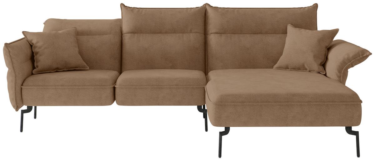 Ecksofa Jakarta - Hellbraun/Edelstahlfarben, Design, Textil (265/185cm) - Livetastic