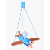 Kinderhängeleuchte Flugzeug H: 75 cm 1-Flammig - Blau/Naturfarben, Basics, Holz (42/41/75cm)