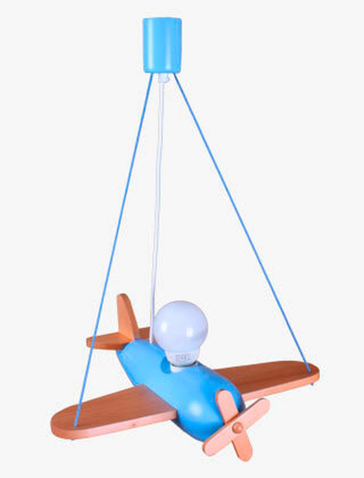 Kinderhängeleuchte Flugzeug H: 75 cm 1-Flammig - Blau/Naturfarben, Basics, Holz (42/41/75cm)