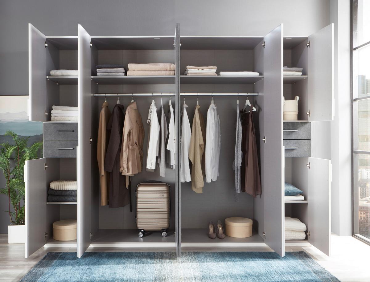 Drehtürenschrank Mit Spiegel + Laden B: 270 cm Vegas, Weiß - Eiche Artisan/Weiß, Basics, Holzwerkstoff (270/208/58cm) - MID.YOU