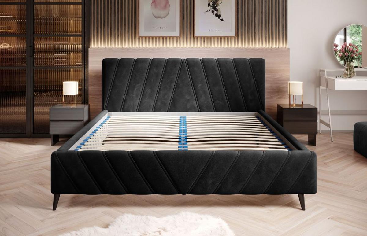 Posteľ Melli s roštom a úložným priestorom 180x200cm - čierna, Design, drevo/textil (180/200cm)
