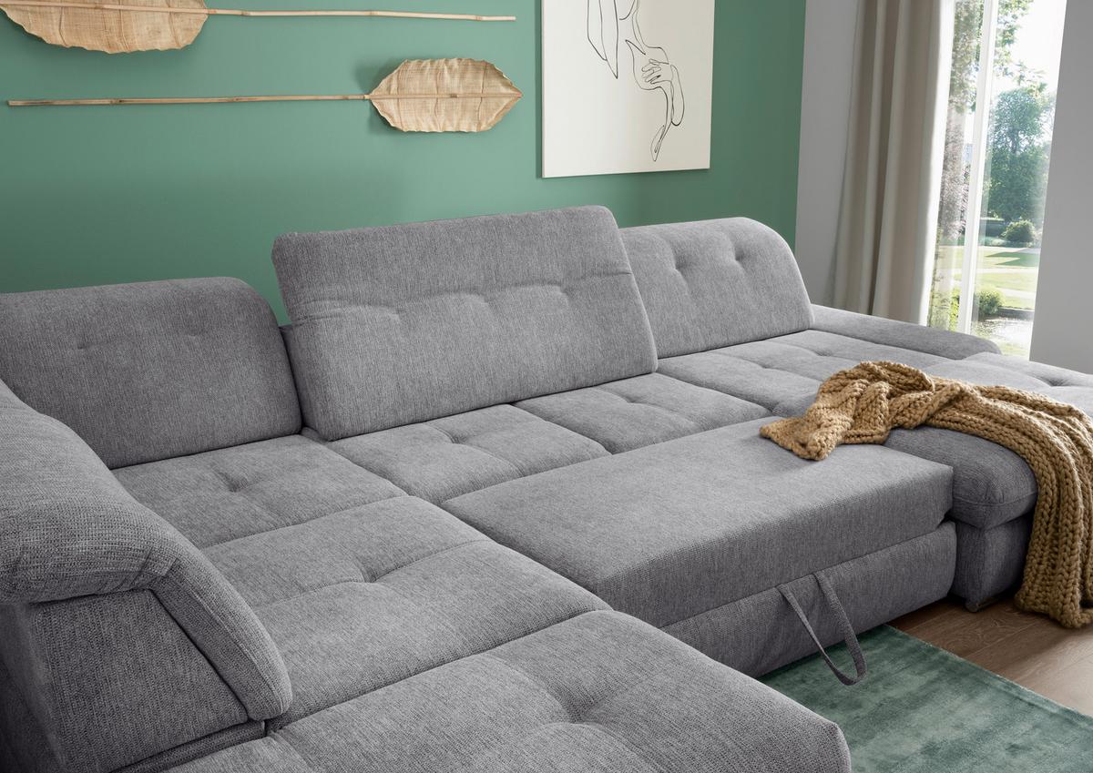 Wohnlandschaft Dalida Dunkelgrau U: 254x376x195 Cm - Chromfarben/Dunkelgrau, MODERN, Textil (254/376/195cm) - Livetastic