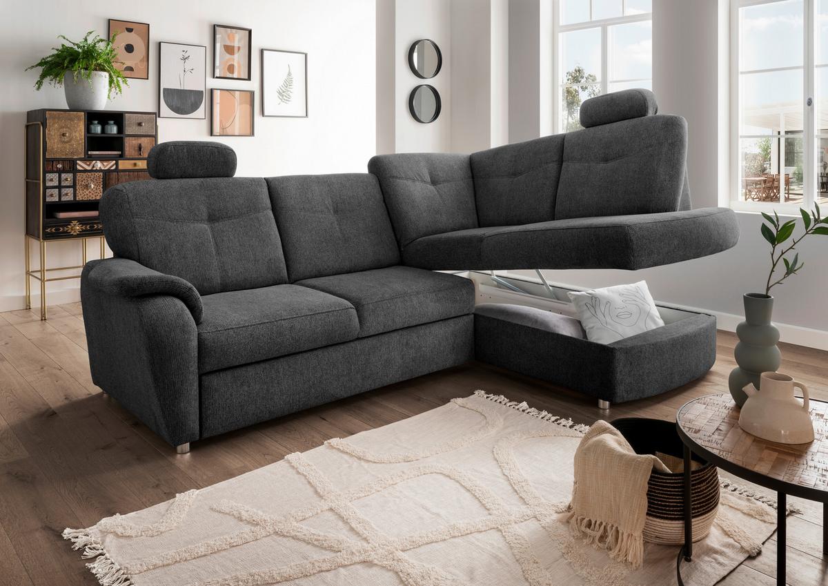 Eckschlafsofa Rosali Anthrazit S: 264x180 Cm - Chromfarben/Anthrazit, MODERN, Textil (264/180cm) - Livetastic