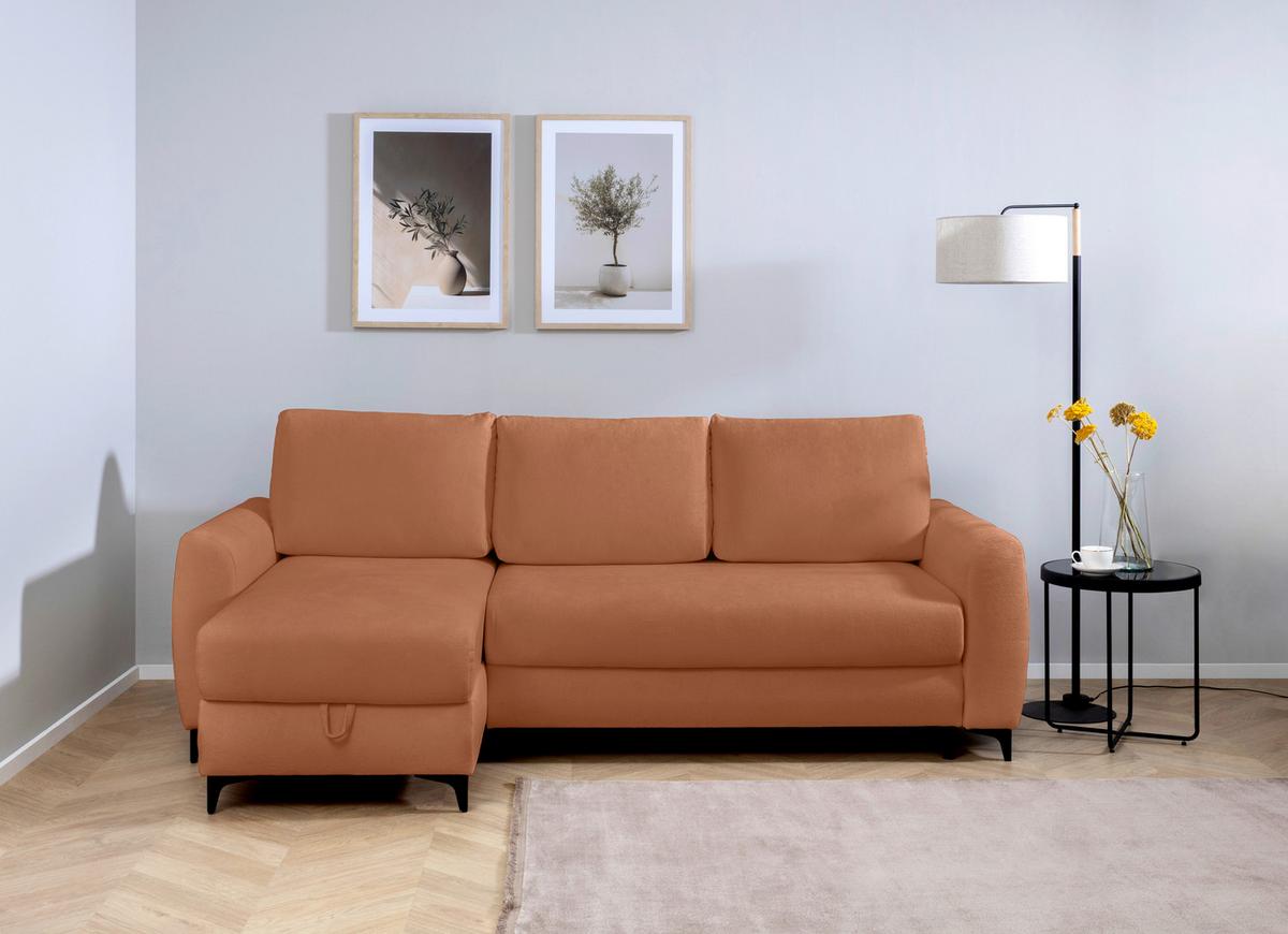 Ecksofa Moli, Rostfarben S: 236x148 cm - Rostfarben/Schwarz, Design, Textil (236/148cm) - MID.YOU