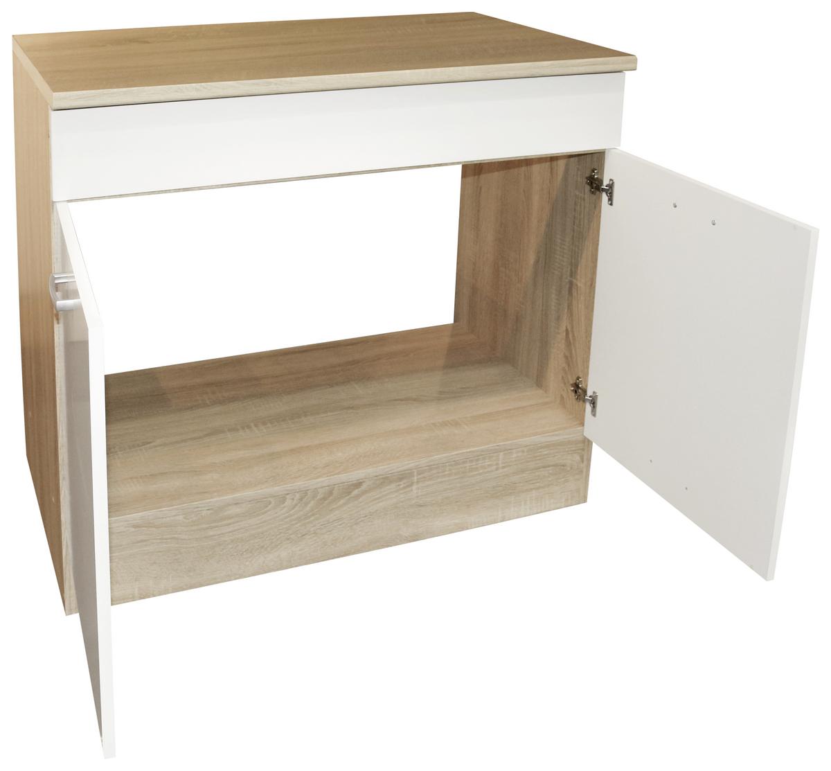 Spülenschrank Andy B: 100 cm Weiß/Eiche + Arbeitsplatte - Weiß/Sonoma Eiche, Basics, Holzwerkstoff (100/90/60cm) - MID.YOU