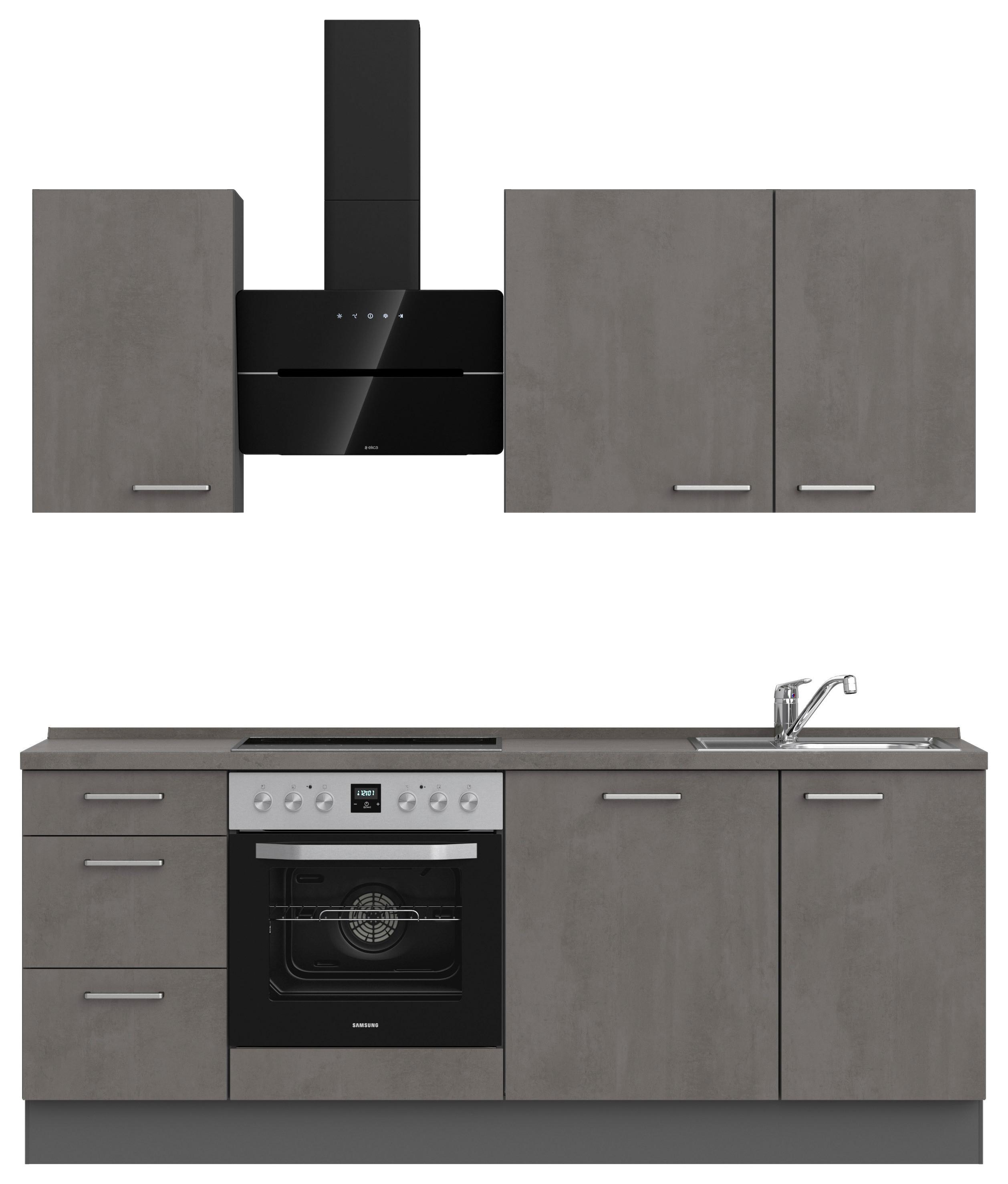 Kuchynská linka 210 cm, bridl.šedý betón/bridl.šedá - farba ušľachtilej ocele/bridlicová, Modern, kov/kompozitné drevo (210cm) - Nobilia