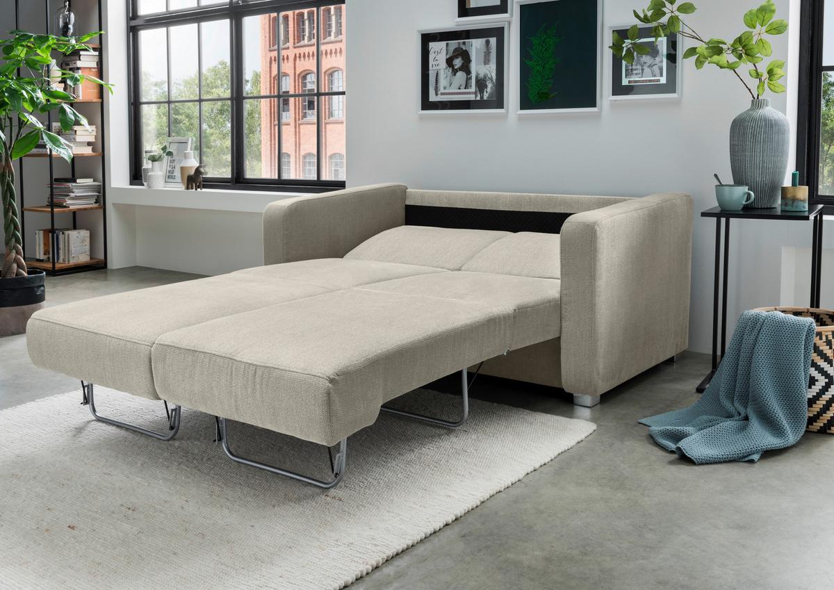 Schlafsofa Mia, Beige B: 159 Cm - Chromfarben/Beige, Basics, Textil (159/88/87cm) - Livetastic