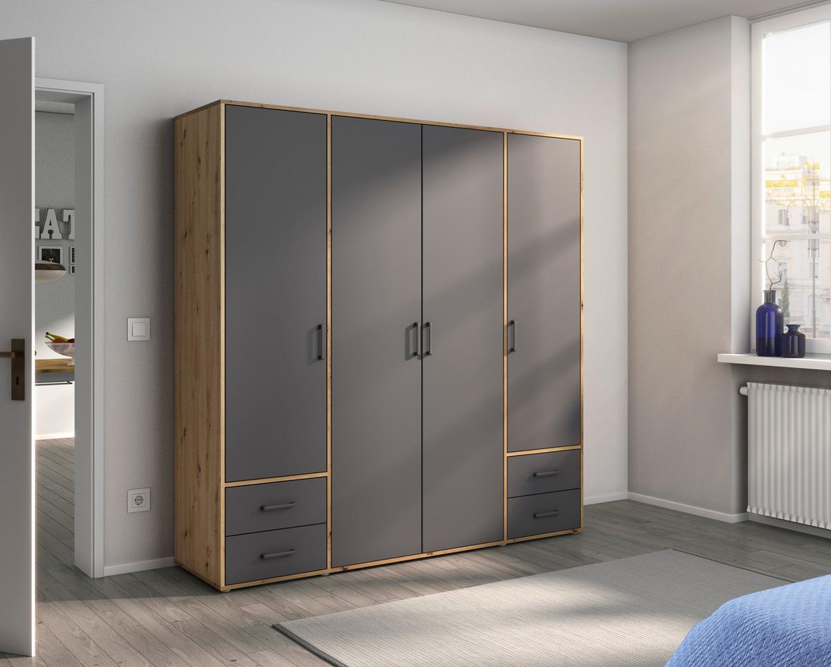 Drehtürenschrank Voyager Eiche Artisan,grau B: 187 cm - Eiche Artisan/Grau, MODERN, Holzwerkstoff (187/194/53cm) - Rauch Möbel