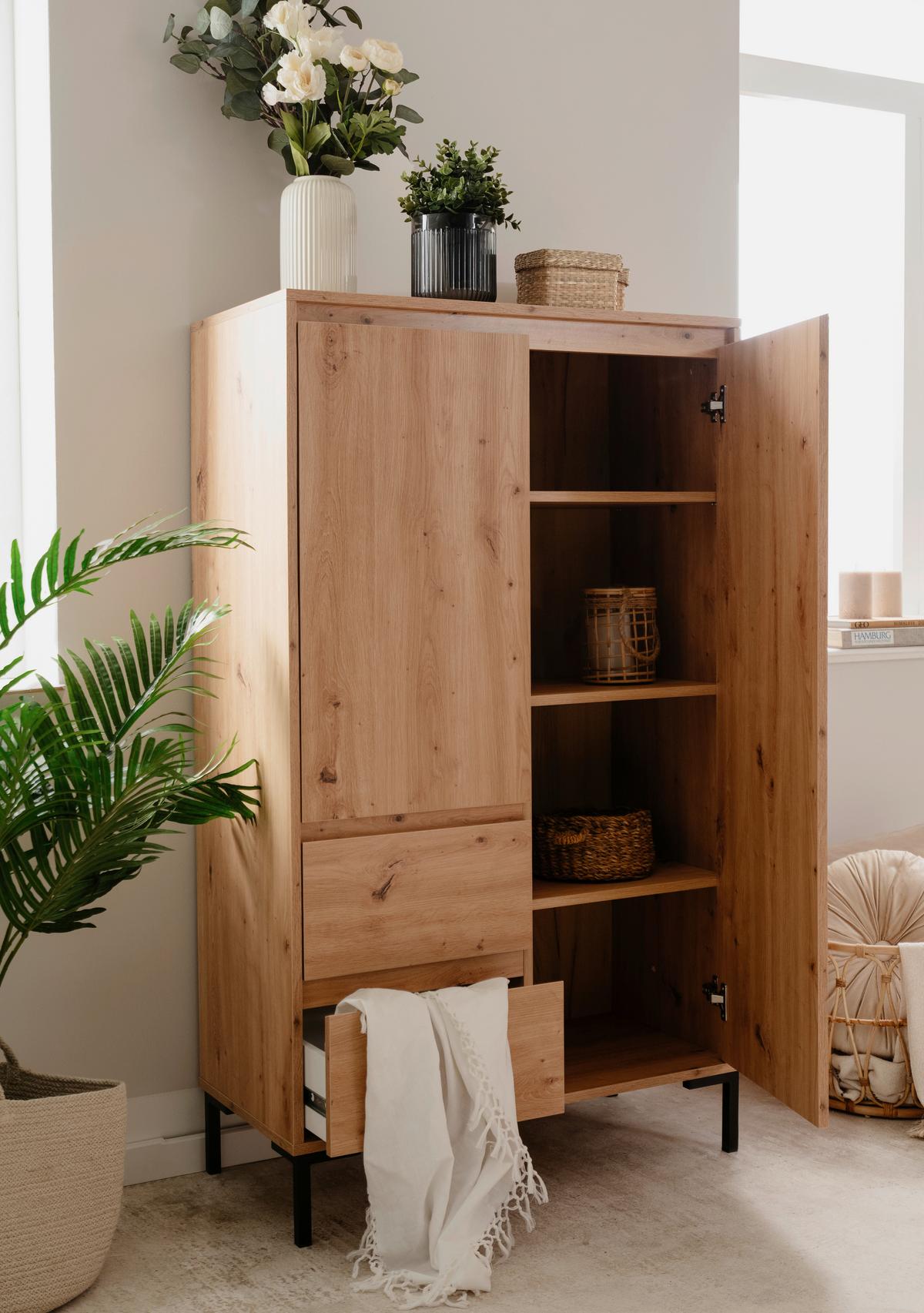 Highboard 81cm Korsika Eiche Artisan Dekor - Schwarz/Eiche Artisan, Design, Holzwerkstoff (81/139/40cm) - MID.YOU