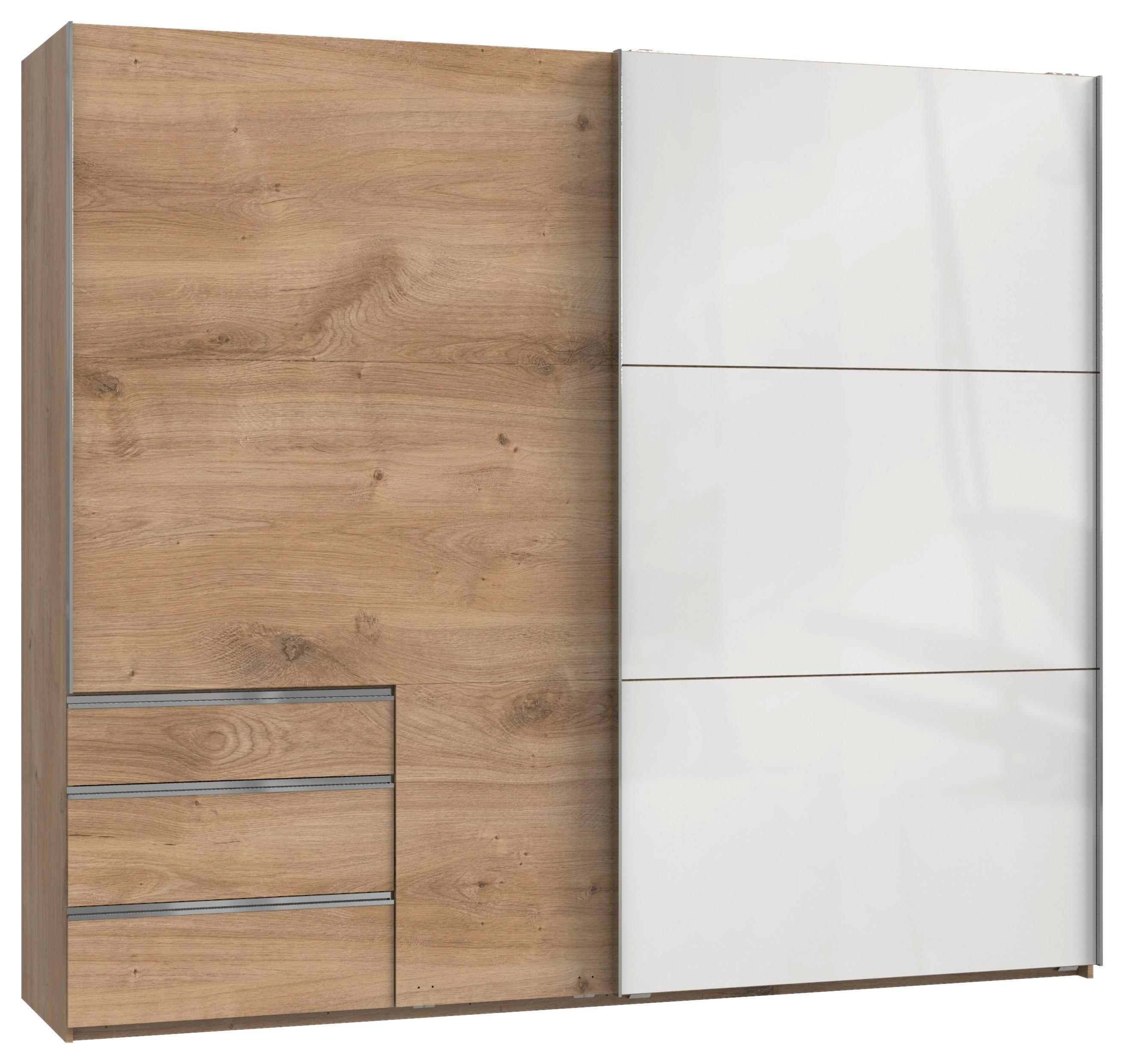 Schwebetürenschrank Mit Laden B:250cm Level Weiß/eiche Dekoe - Eichefarben/Weiß, MODERN, Holzwerkstoff (250/216/65cm) - MID.YOU