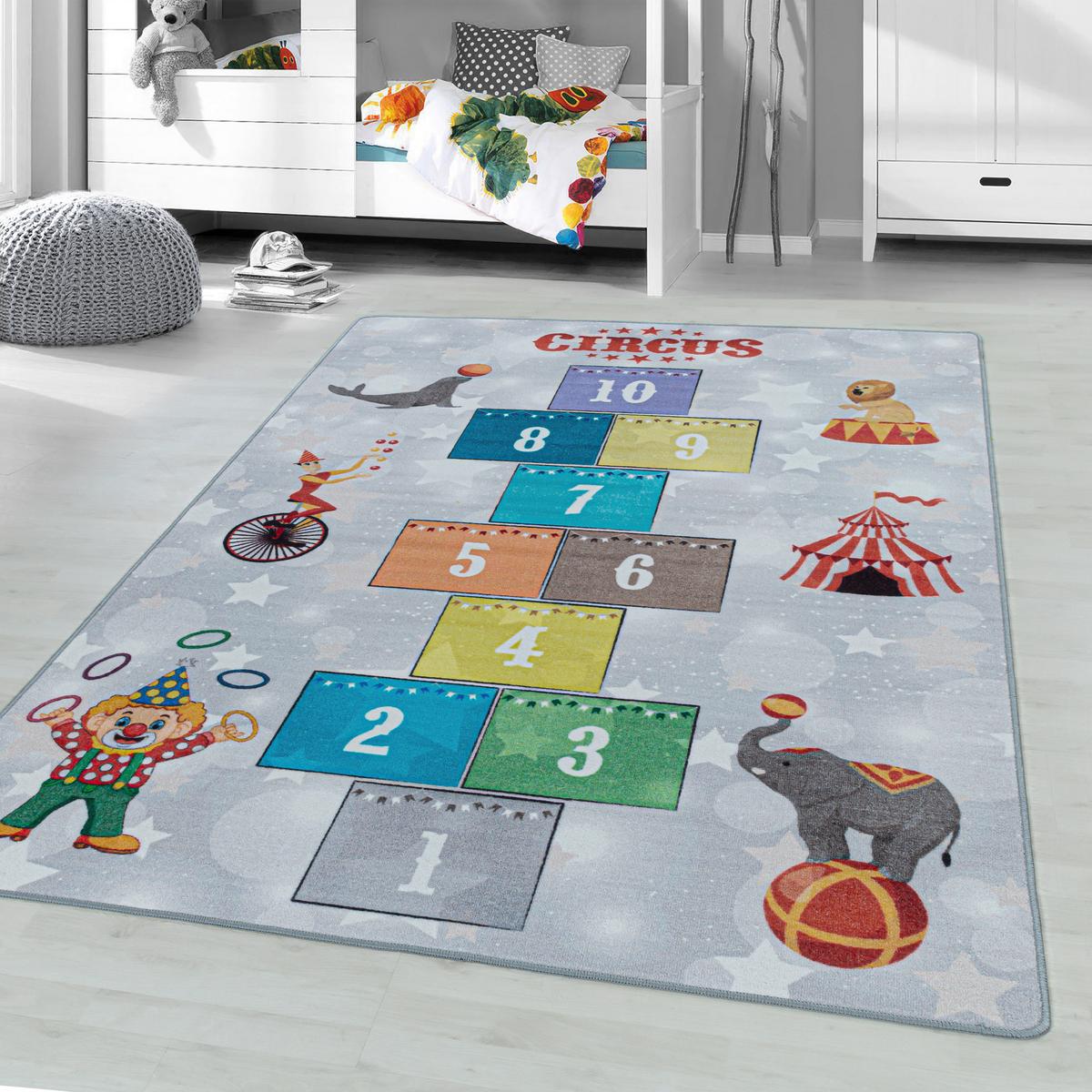 Spielteppich Hüpfspiel Zirkus Grau/Bunt Play 140x200 cm - Grau, Trend, Textil (140/200cm)