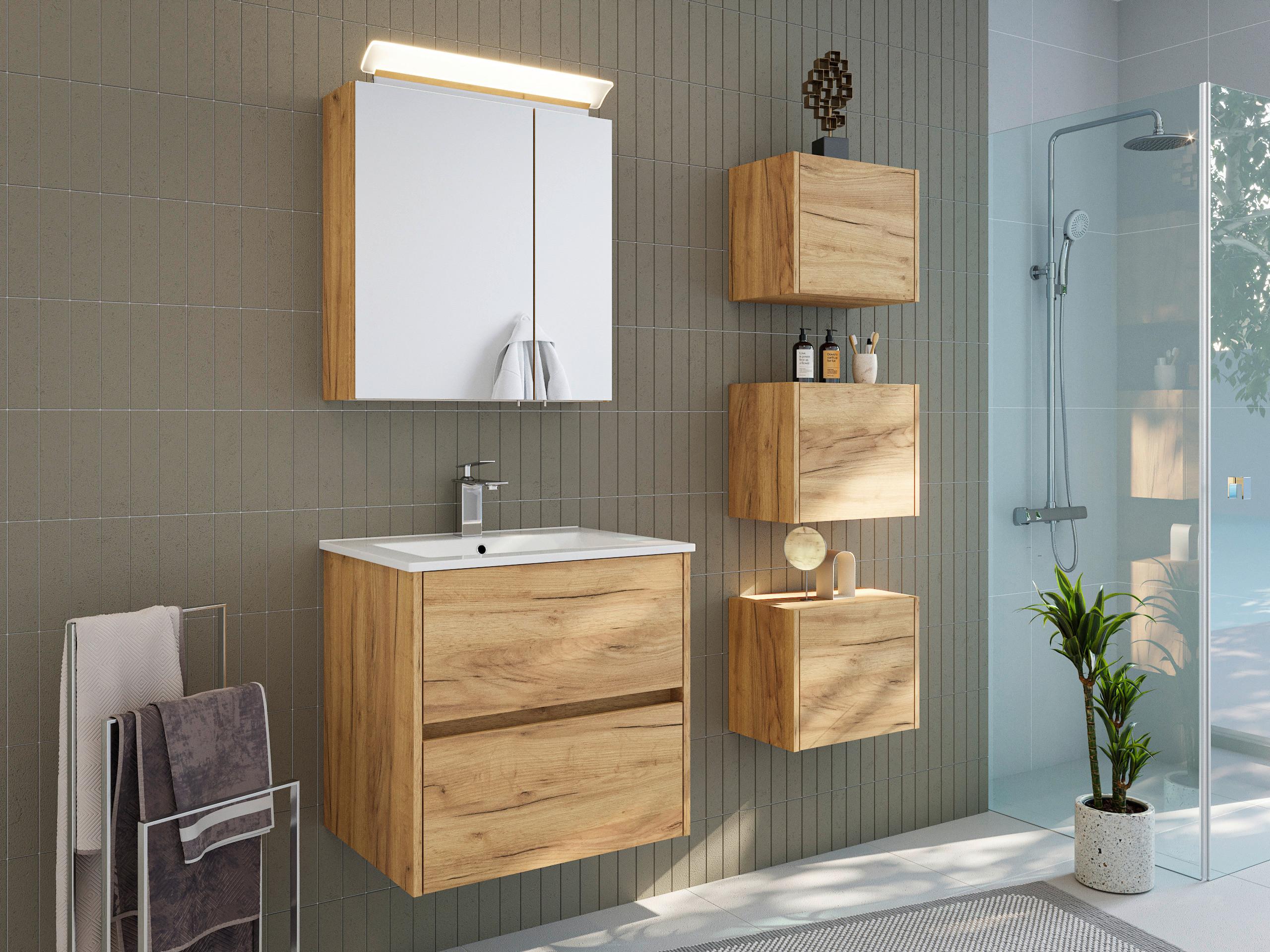 BADEZIMMER Limes, Eichefarben B: 60 cm - Eichefarben/Weiß, Basics, Keramik/Holzwerkstoff (60cm) - MID.YOU