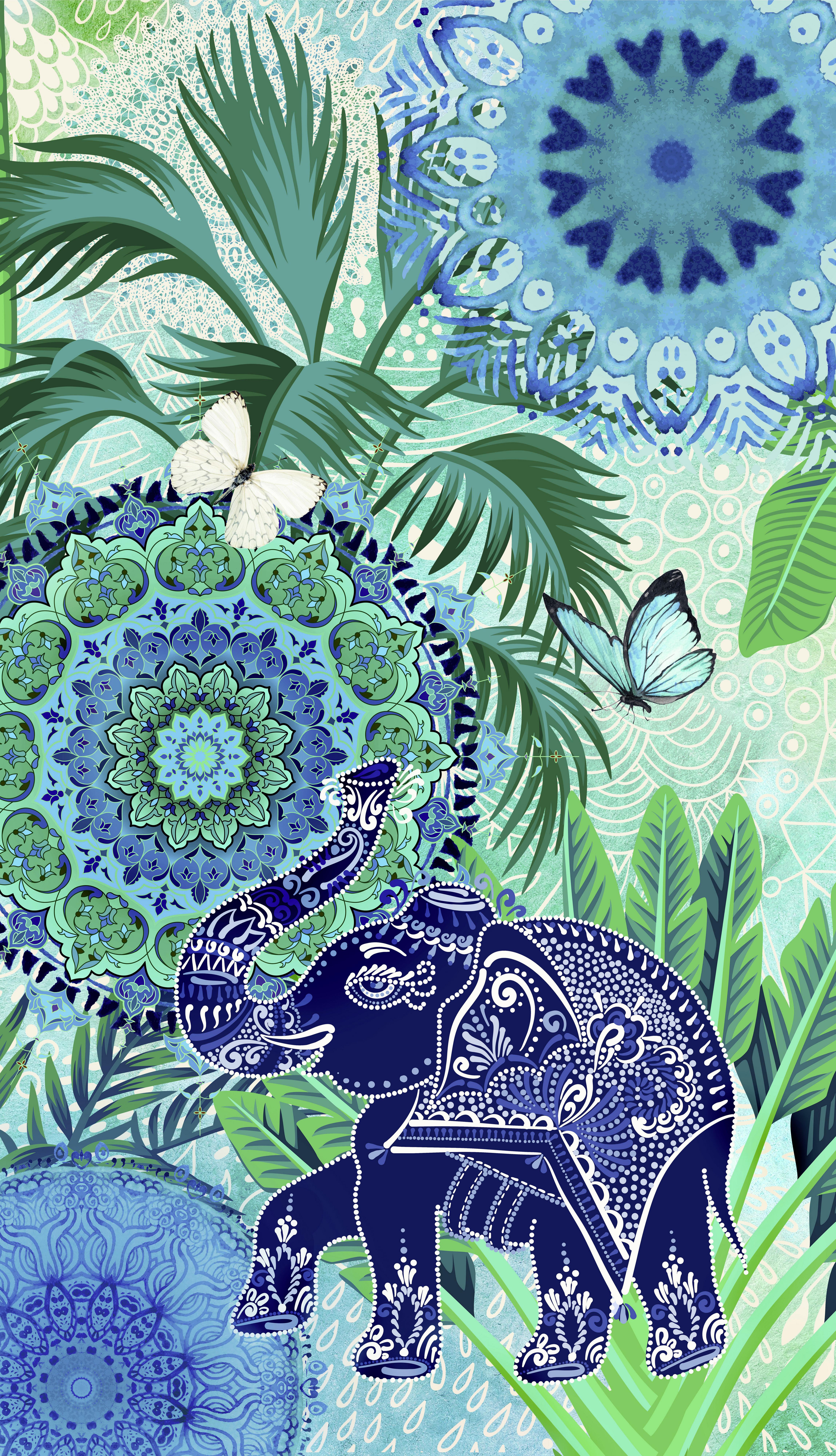 Strandtuch Isara Velours Multicolor Elefant 100x180 cm - Multicolor, Basics, Textil (100/180cm)